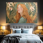 Rote Haare Fantasie Portrait Mit Botanischen Elementen