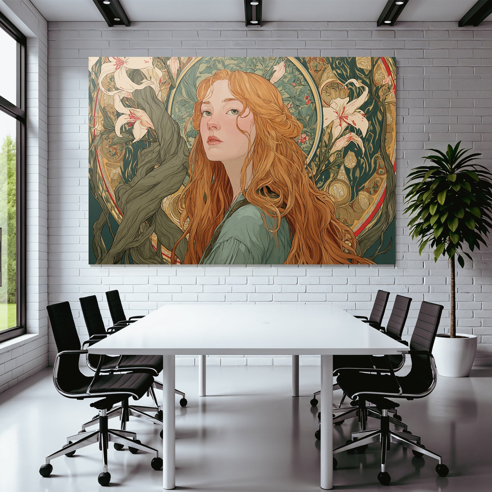 Rote Haare Fantasie Portrait Mit Botanischen Elementen