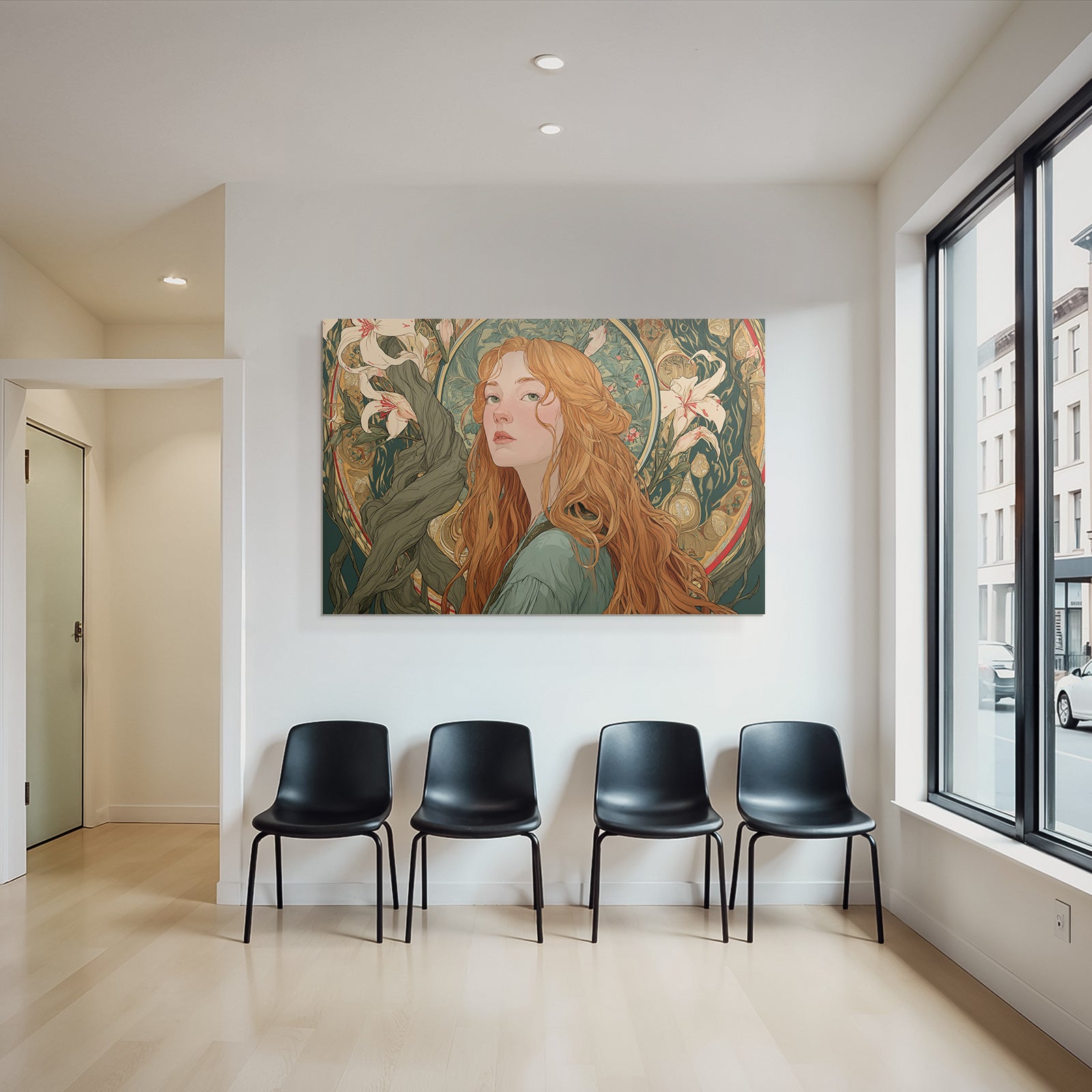 Rote Haare Fantasie Portrait Mit Botanischen Elementen