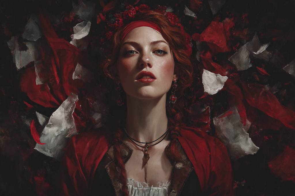Rothaarige Frau Mit Roter Kleidung Im Dramatischen Porträt | Jugendstil | Stilrichtungen