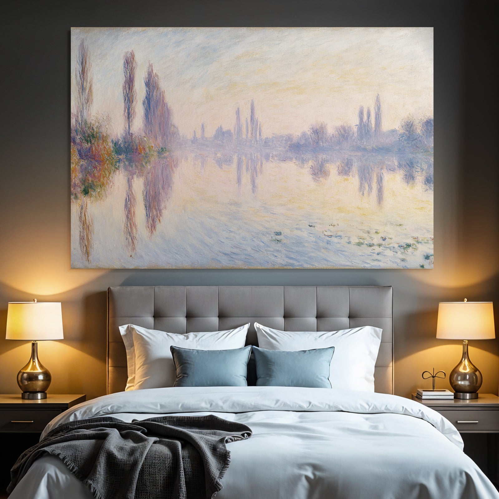 Sanfte Landschaft Mit Pastellfarben Und Spiegelungen Im Impressionistischen Stil