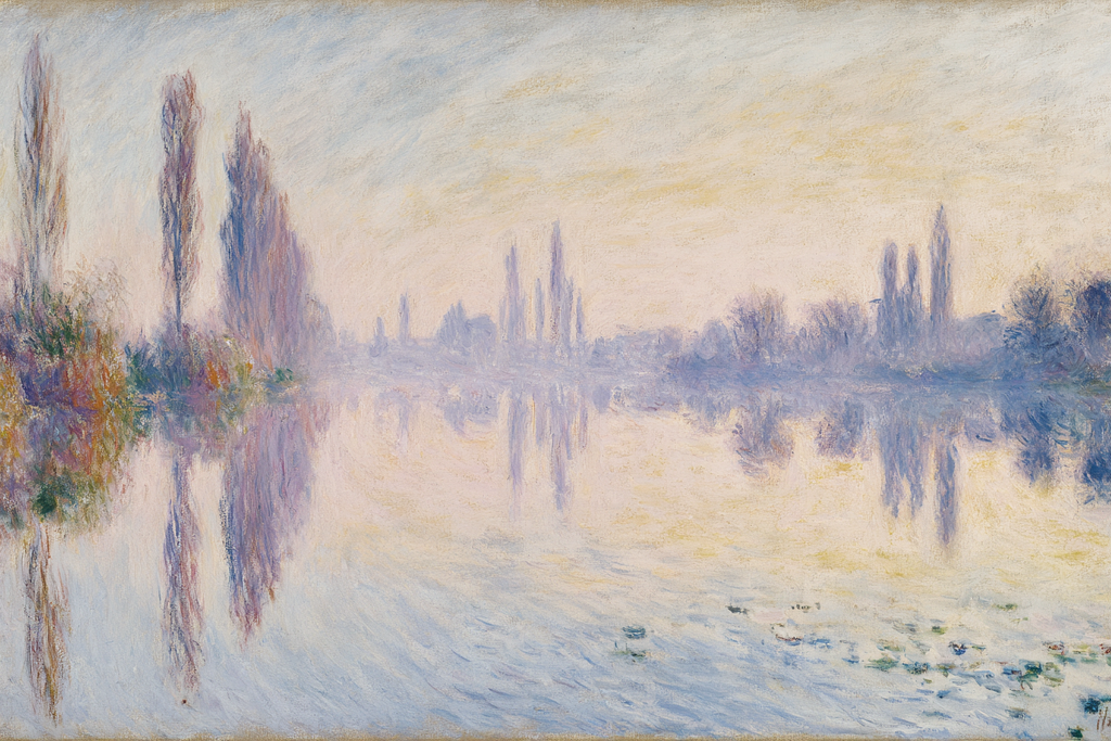 Sanfte Landschaft Mit Pastellfarben Und Spiegelungen Im Impressionistischen Stil | Jugendstil | Stilrichtungen