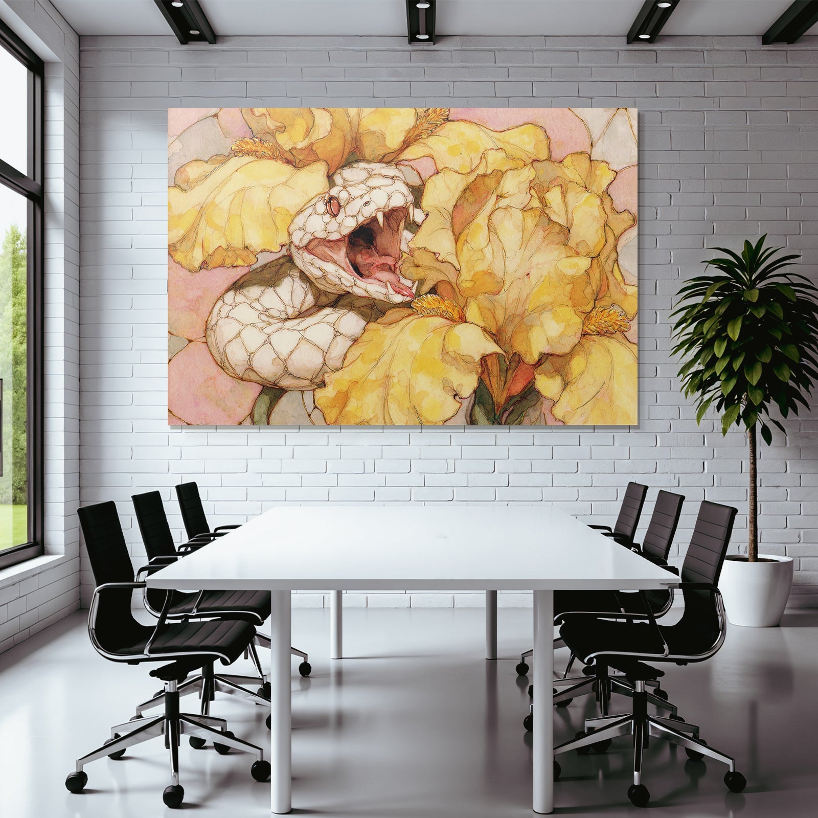 Weisse Schlange Mit Gelben Blumen