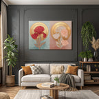 Zweifarbige Blumenillustration Rot Und Weiss Mit Goldenen Halos