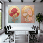 Zweifarbige Blumenillustration Rot Und Weiss Mit Goldenen Halos