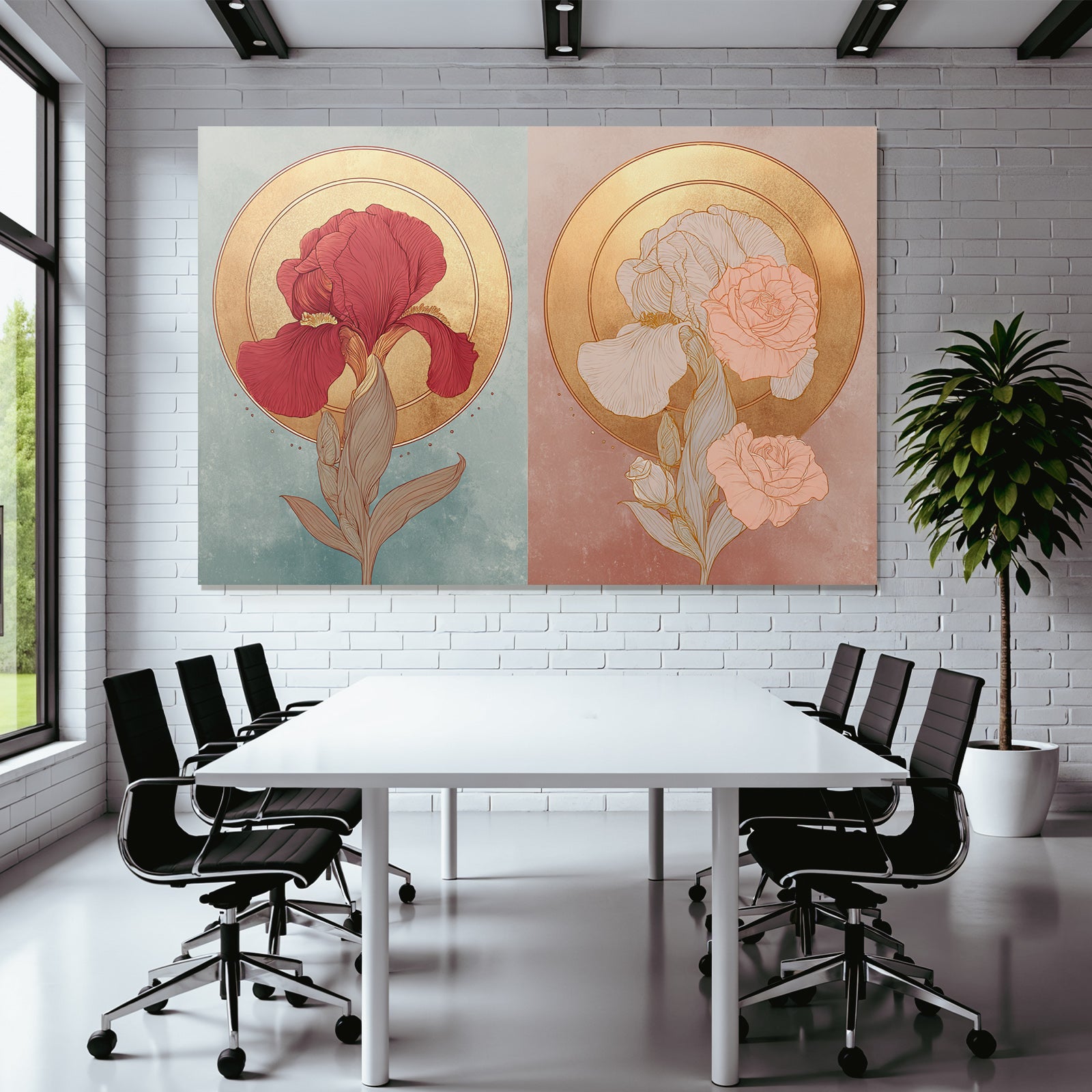 Zweifarbige Blumenillustration Rot Und Weiss Mit Goldenen Halos