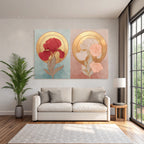 Zweifarbige Blumenillustration Rot Und Weiss Mit Goldenen Halos