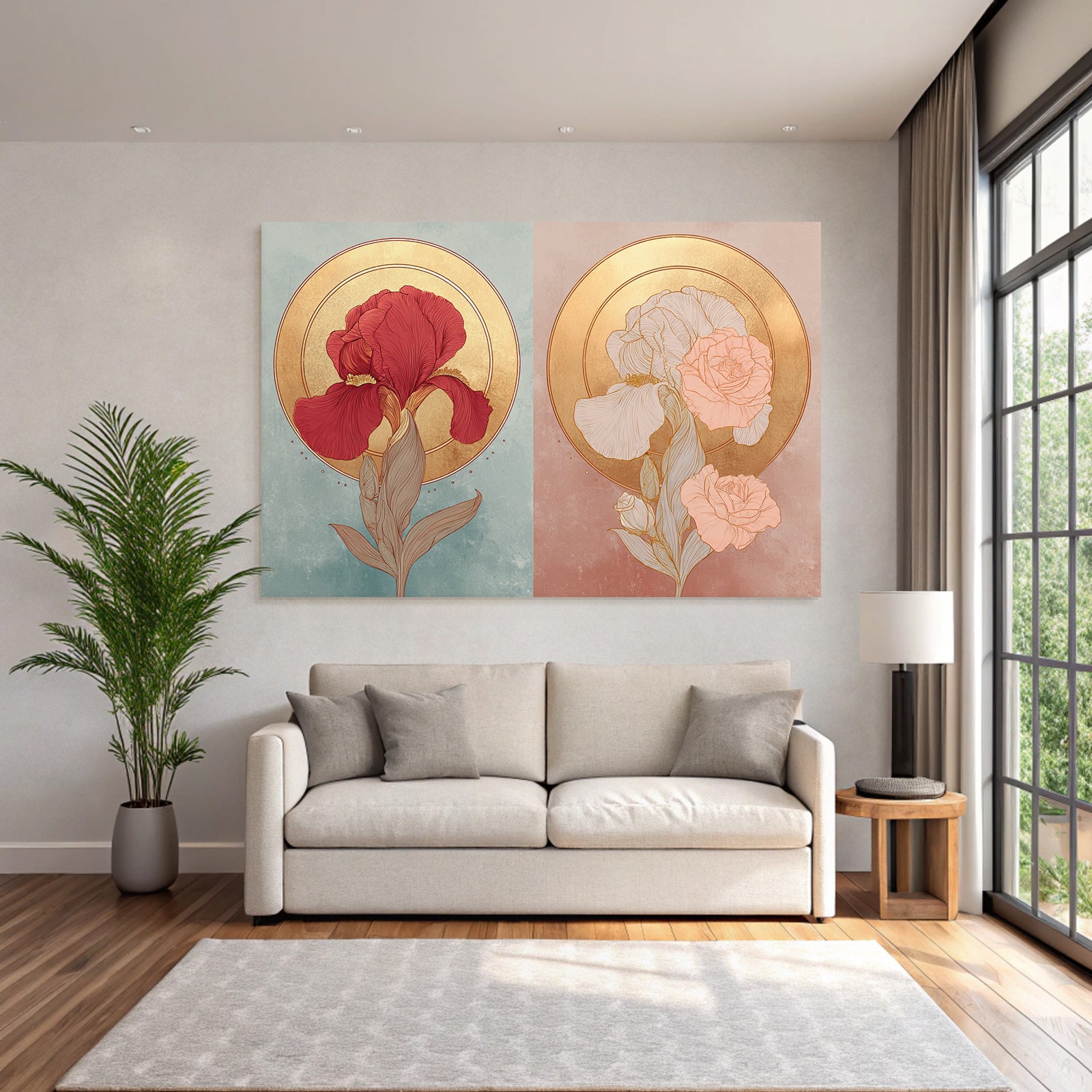 Zweifarbige Blumenillustration Rot Und Weiss Mit Goldenen Halos