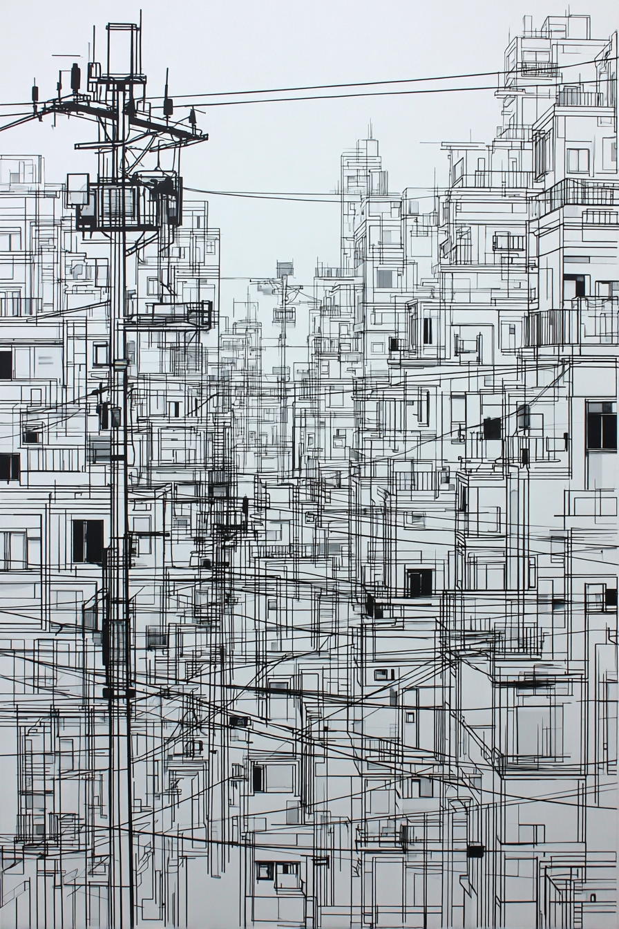 Abstrakte Linienzeichnung Dichte Stadtlandschaft | Minimalistisch | Stilrichtungen