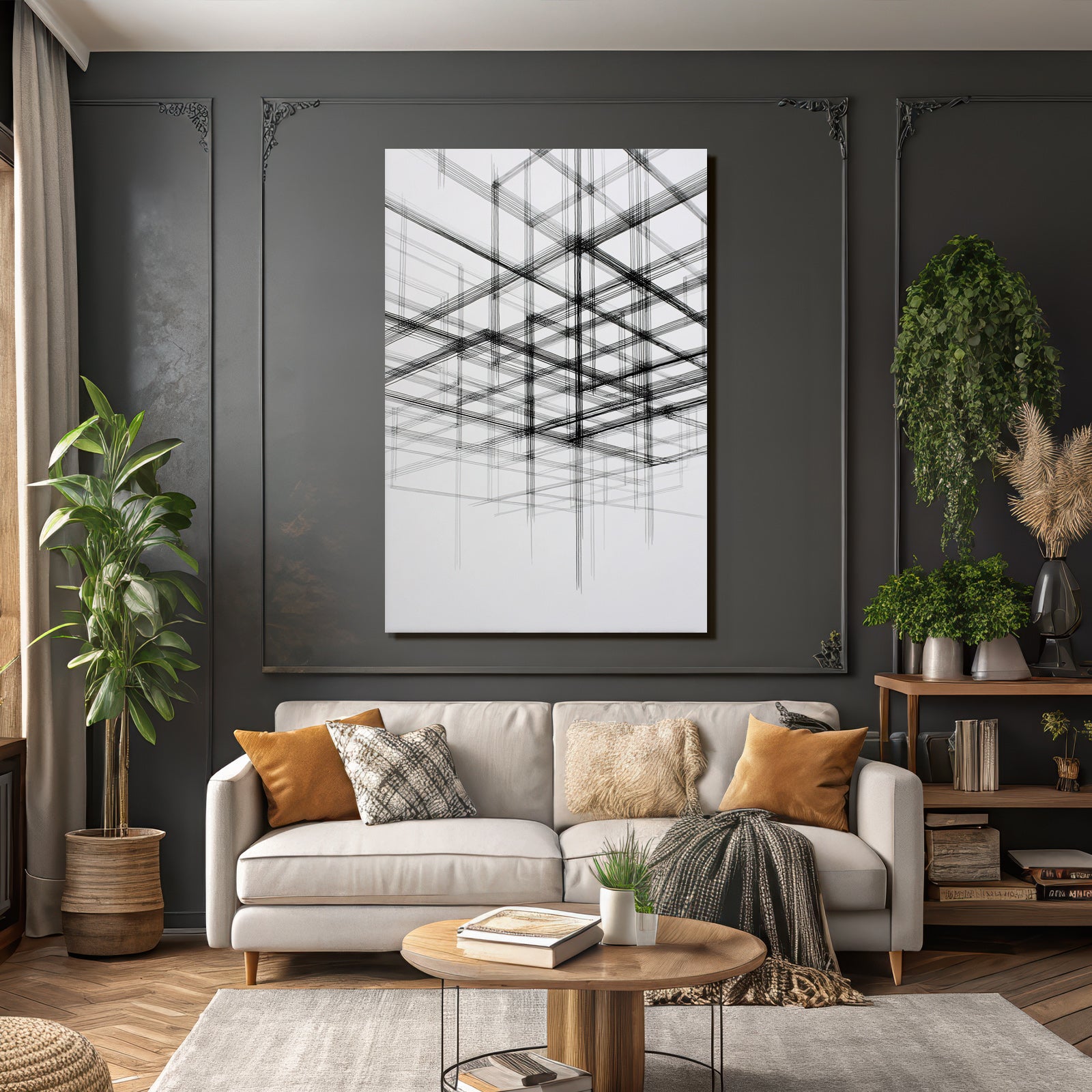 Abstrakte Kunst Mit Sich Überschneidenden Linien Und Gitter