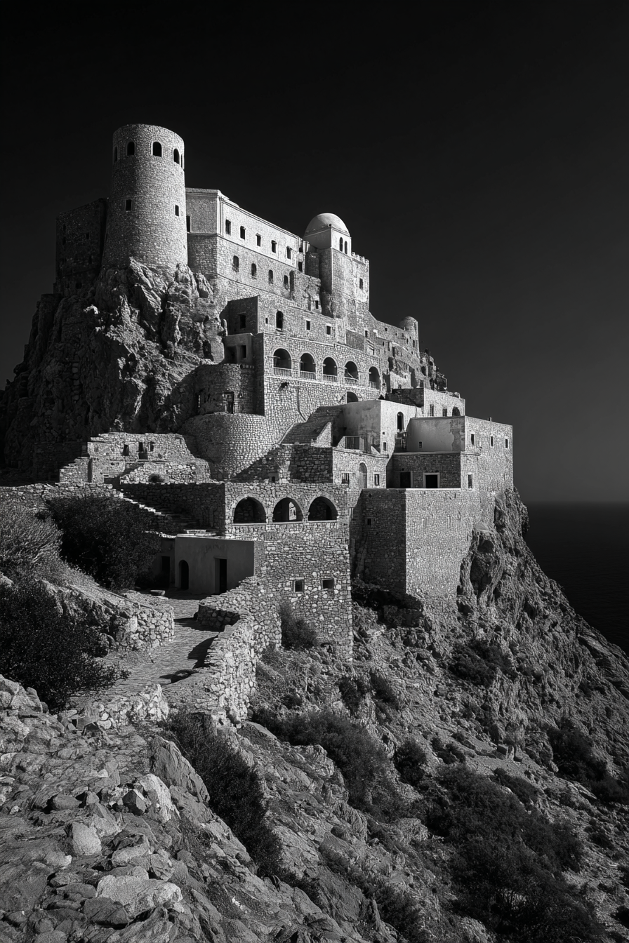 Historische Burg Auf Klippe Mit Meerblick | Minimalistisch | Stilrichtungen
