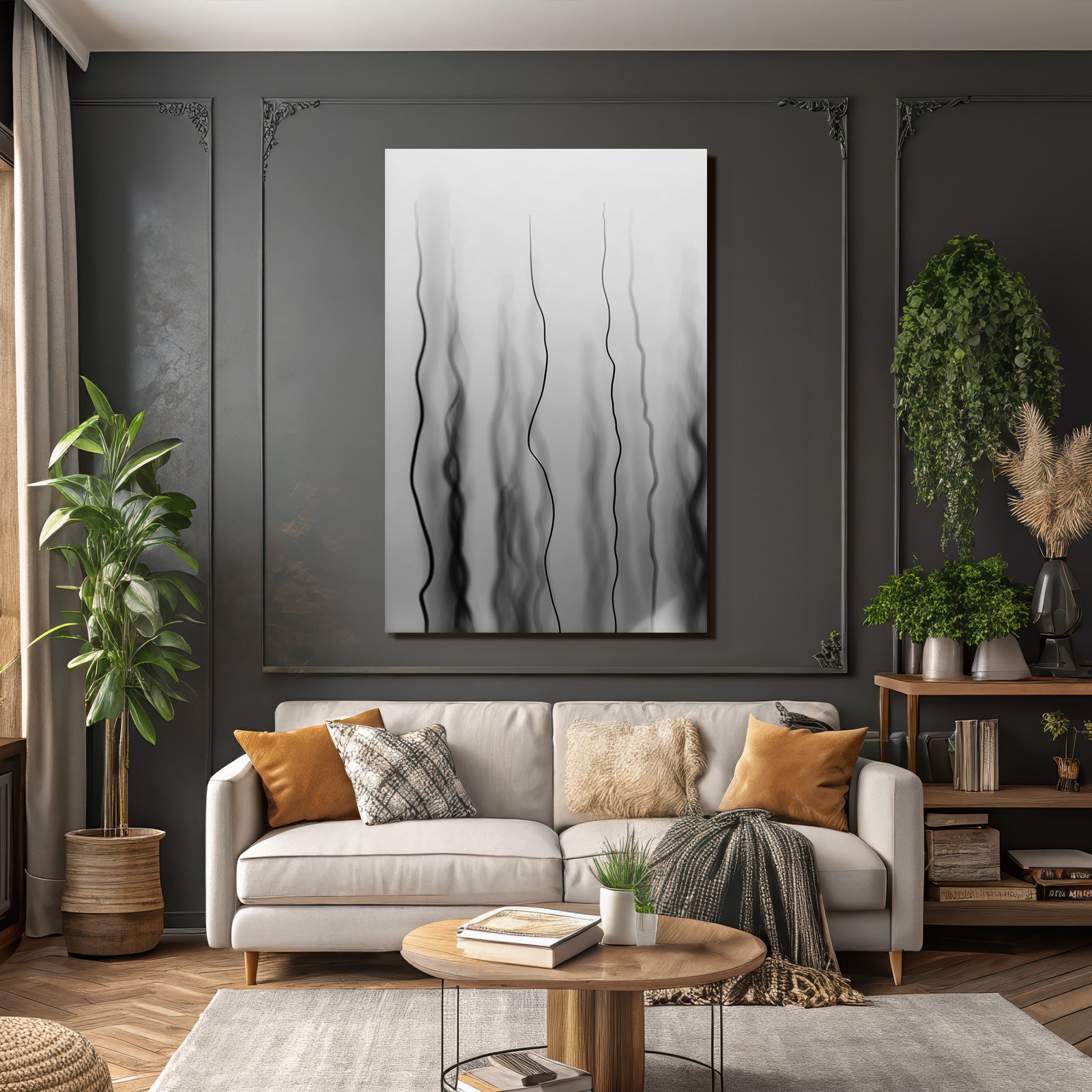 Monochrome Abstrakte Wellenlinien Mit Unscharfem Hintergrund