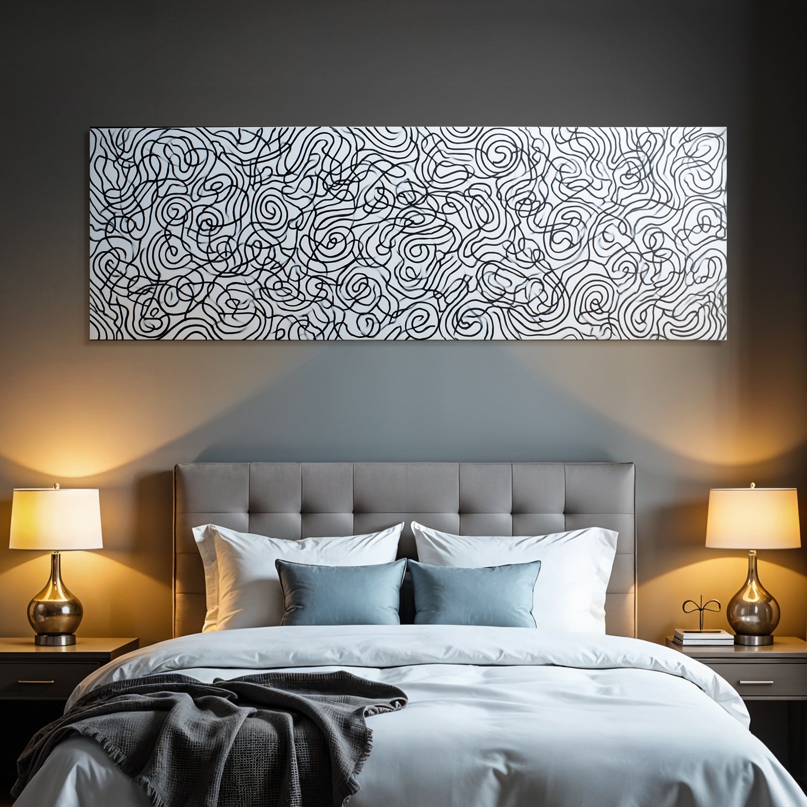 Abstrakte Moderne Kunst Dynamische Geschwungene Schwarze Linien Auf Weiss
