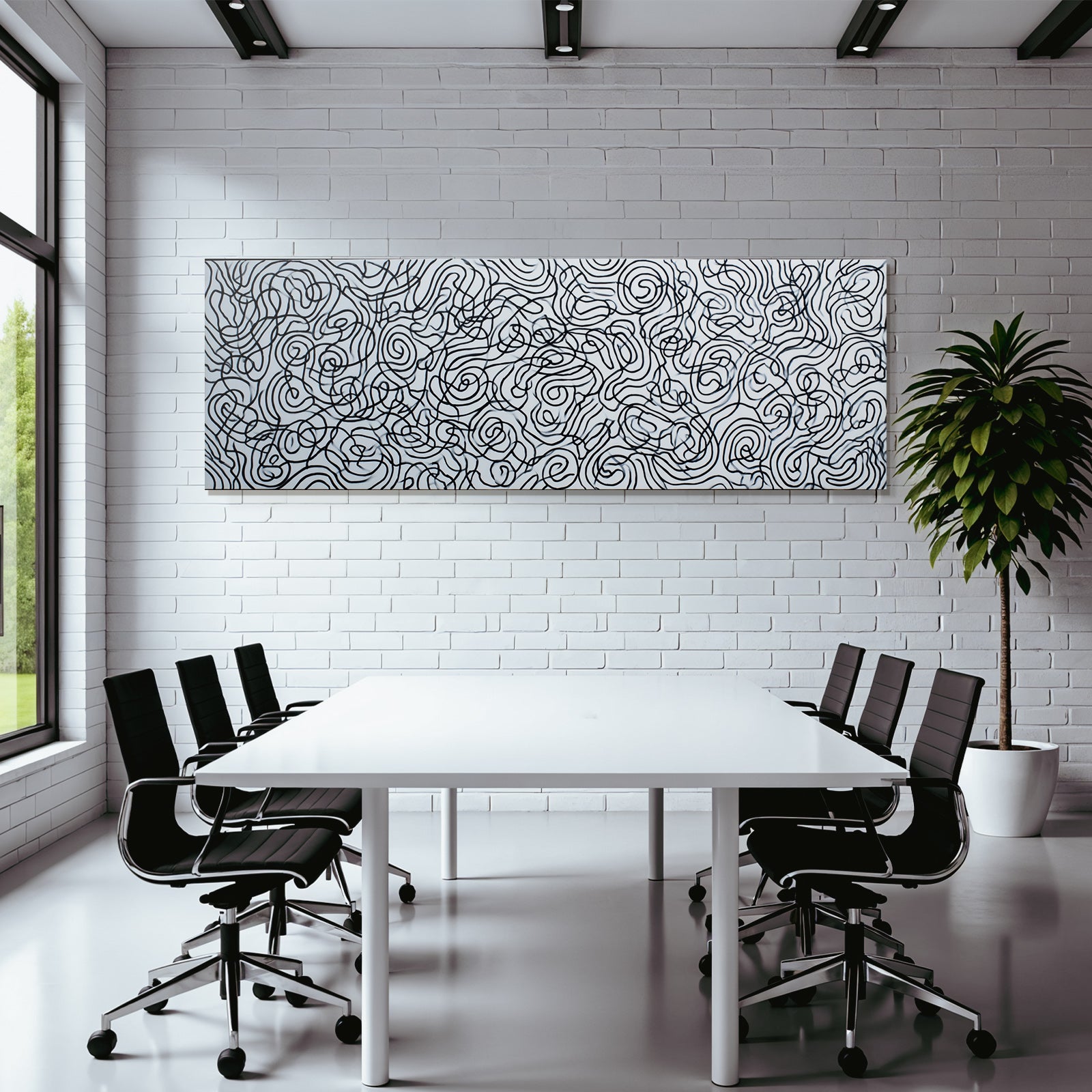Abstrakte Moderne Kunst Dynamische Geschwungene Schwarze Linien Auf Weiss