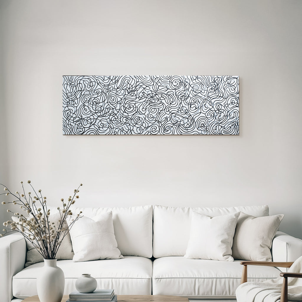 Abstrakte Moderne Kunst Dynamische Geschwungene Schwarze Linien Auf Weiss