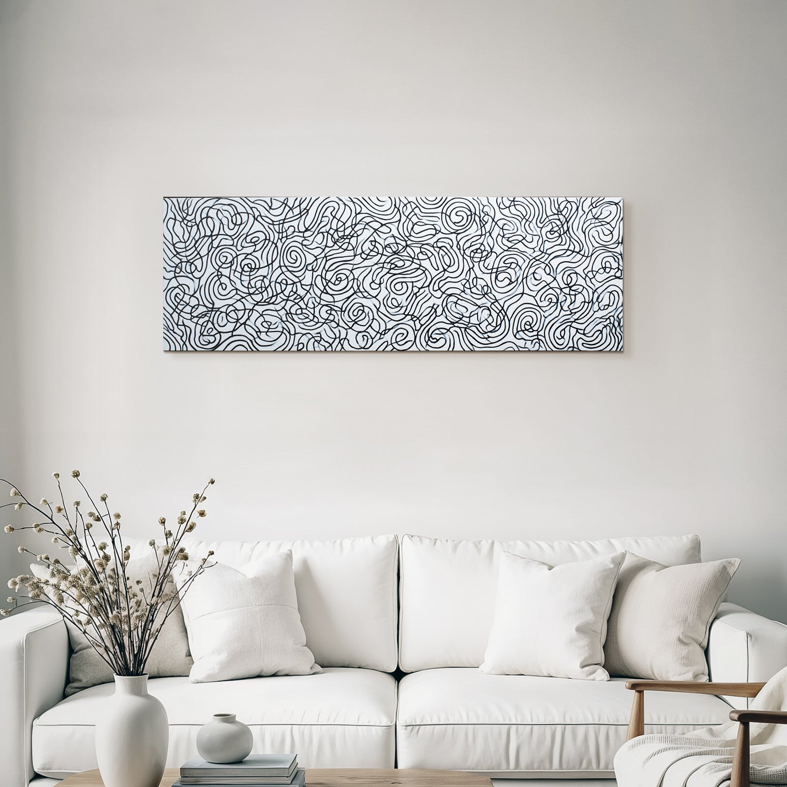 Abstrakte Moderne Kunst Dynamische Geschwungene Schwarze Linien Auf Weiss