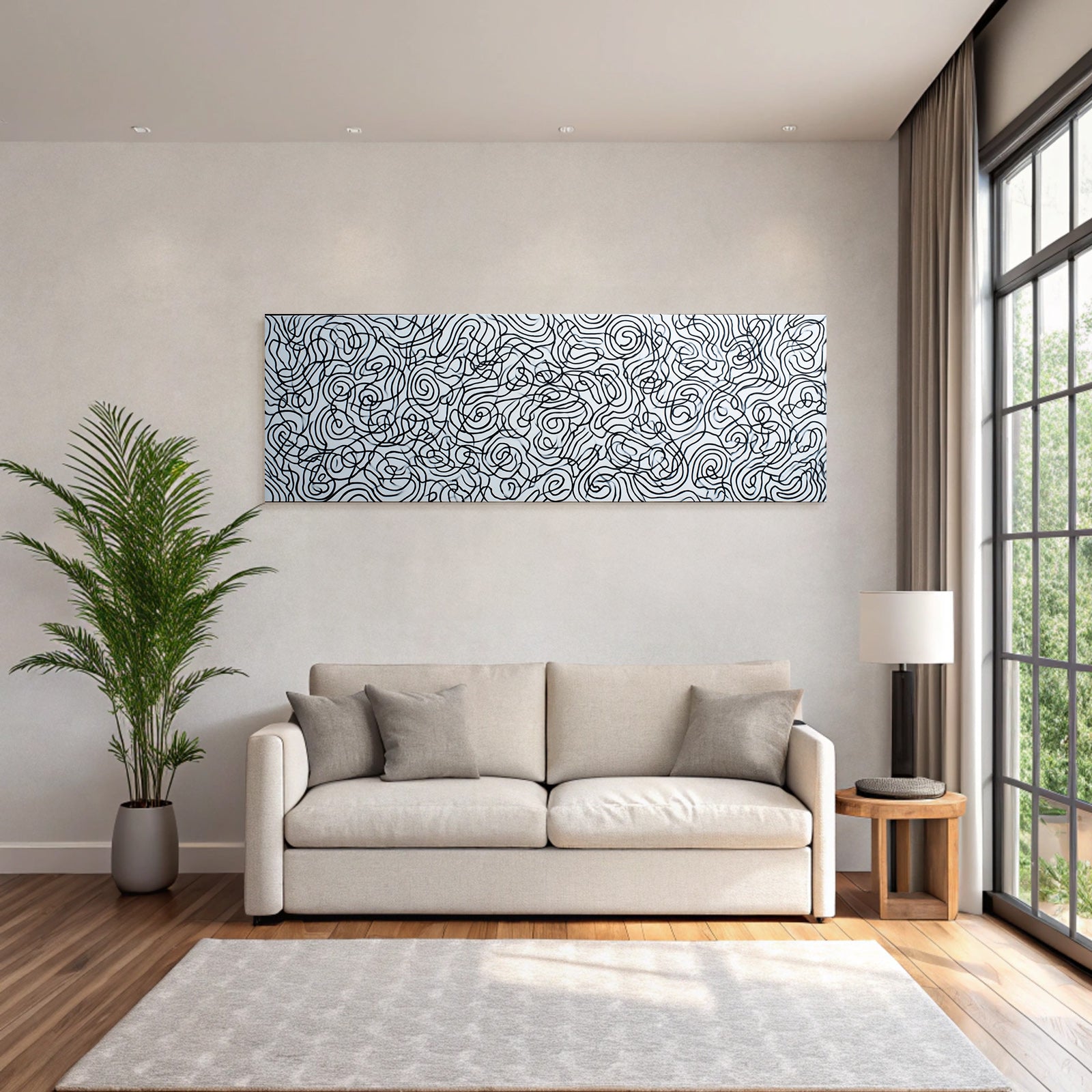 Abstrakte Moderne Kunst Dynamische Geschwungene Schwarze Linien Auf Weiss