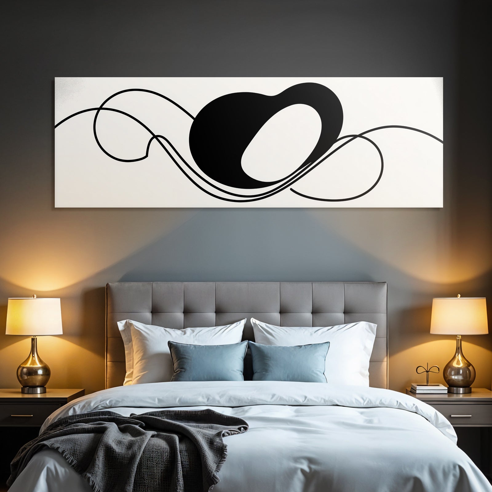 Abstraktes Design Mit Fliessenden Linien Und Schwarzer Form