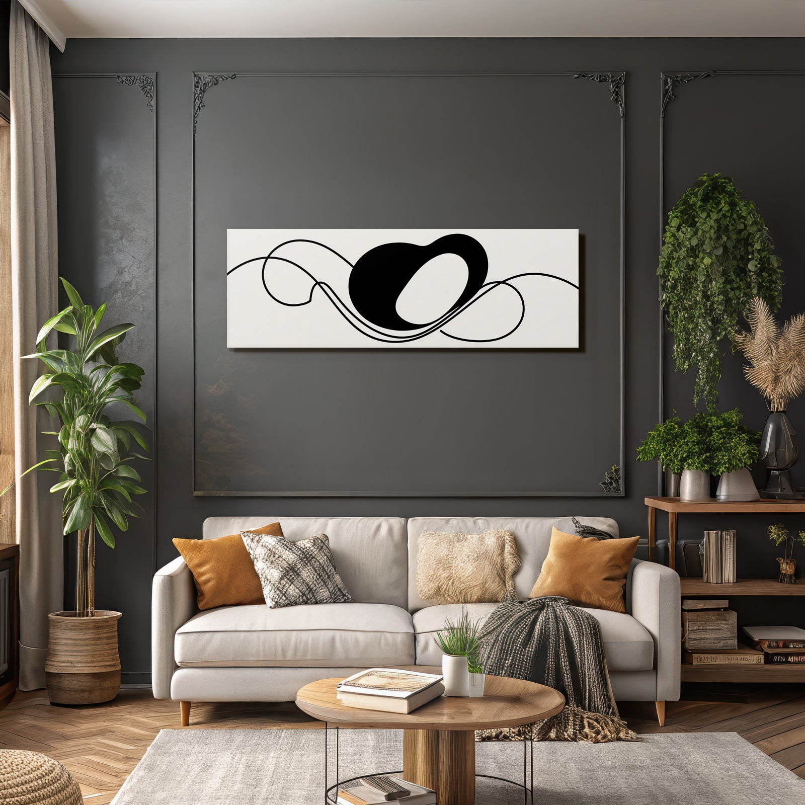 Abstraktes Design Mit Fliessenden Linien Und Schwarzer Form