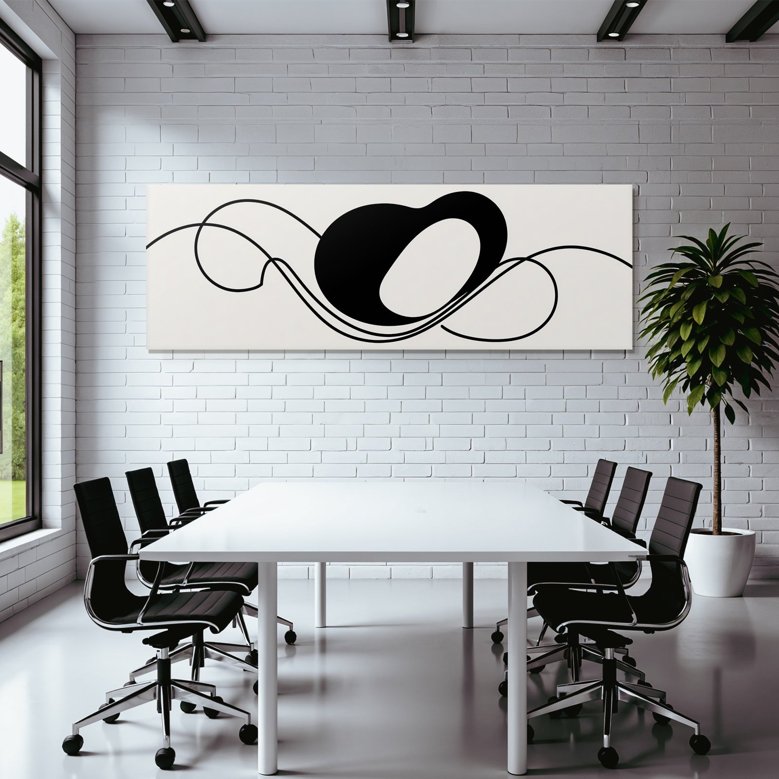 Abstraktes Design Mit Fliessenden Linien Und Schwarzer Form