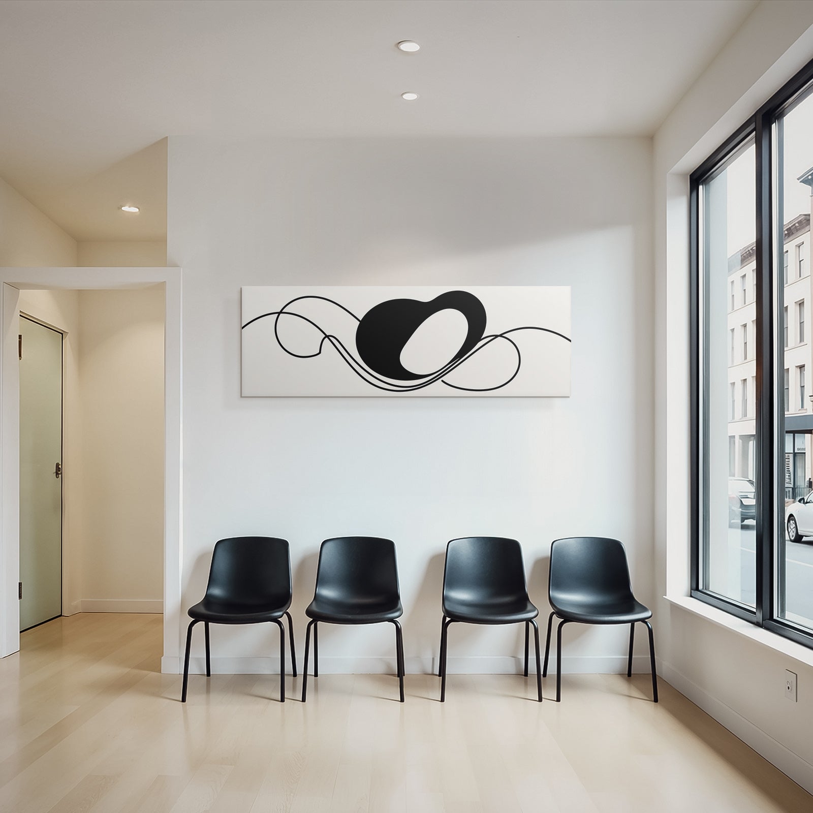Abstraktes Design Mit Fliessenden Linien Und Schwarzer Form