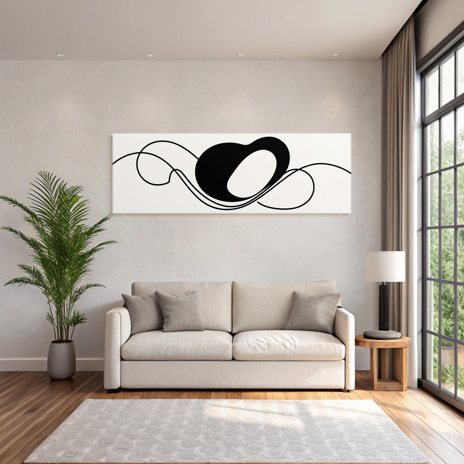 Abstraktes Design Mit Fliessenden Linien Und Schwarzer Form