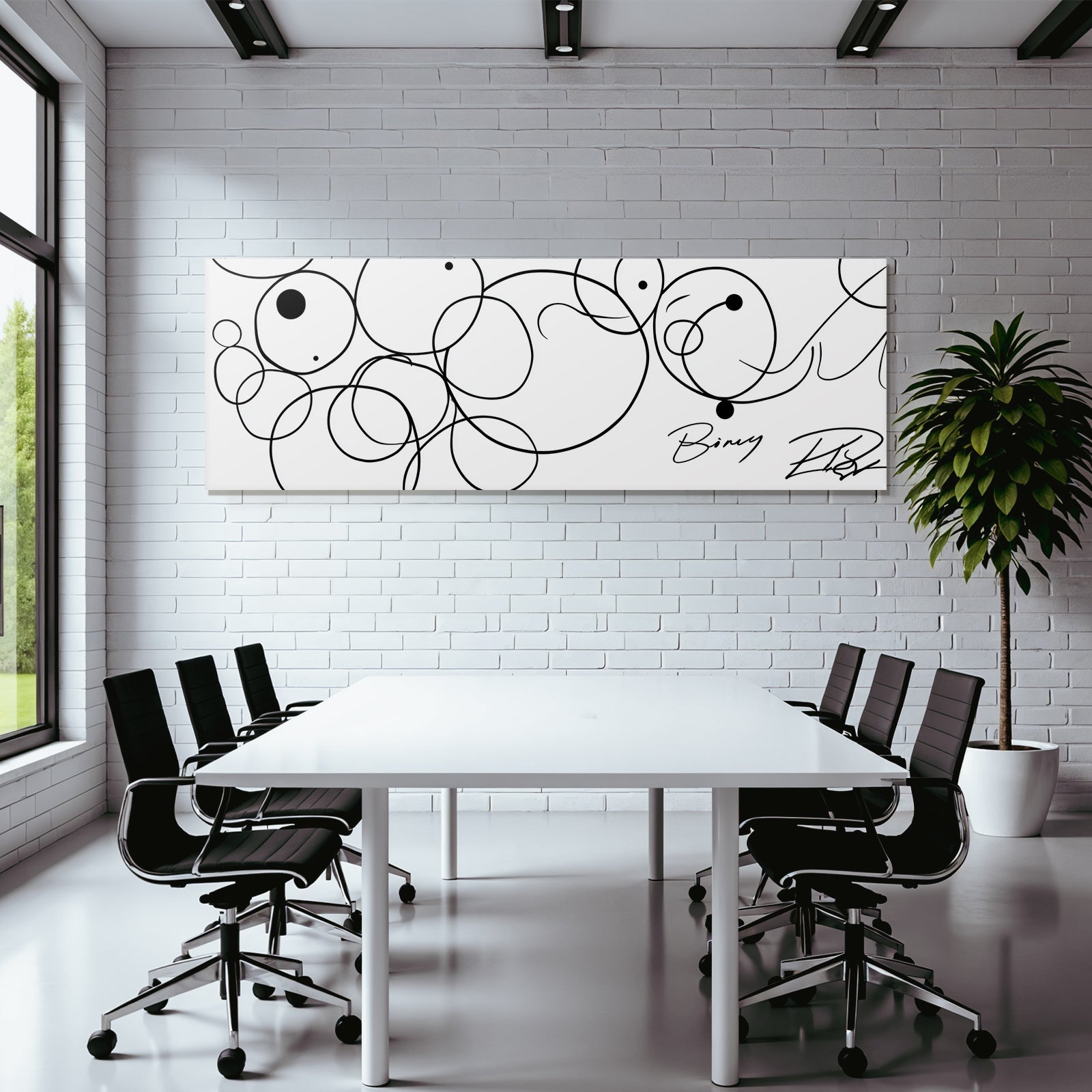Abstraktes Design Schwarze Kreise Linien Mit Signatur Unter Rechts