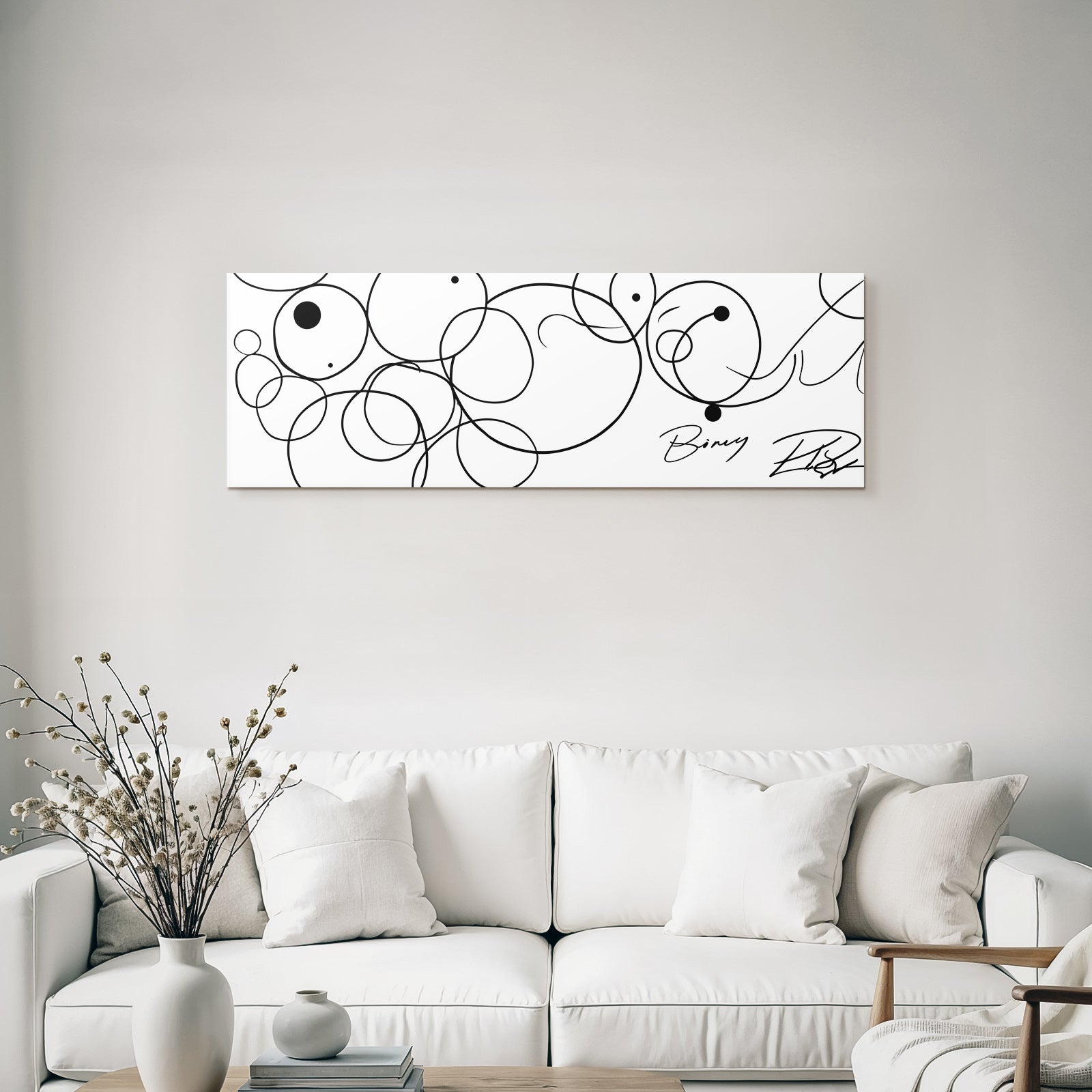 Abstraktes Design Schwarze Kreise Linien Mit Signatur Unter Rechts