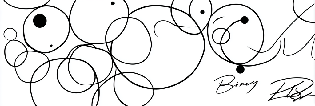 Abstraktes Design Schwarze Kreise Linien Mit Signatur Unter Rechts | Minimalistisch | Stilrichtungen