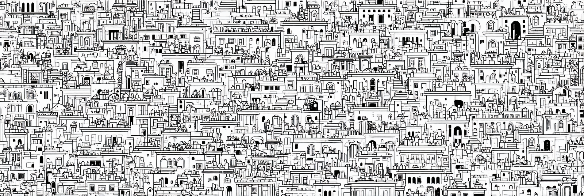 Dichtbebaute Stadtlandschaft Mit Versteckten Elementen | Minimalistisch | Stilrichtungen