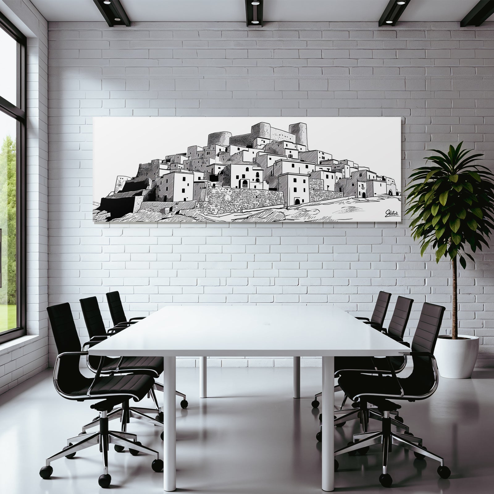 Historische Burg Und Haeuser Zeichnung