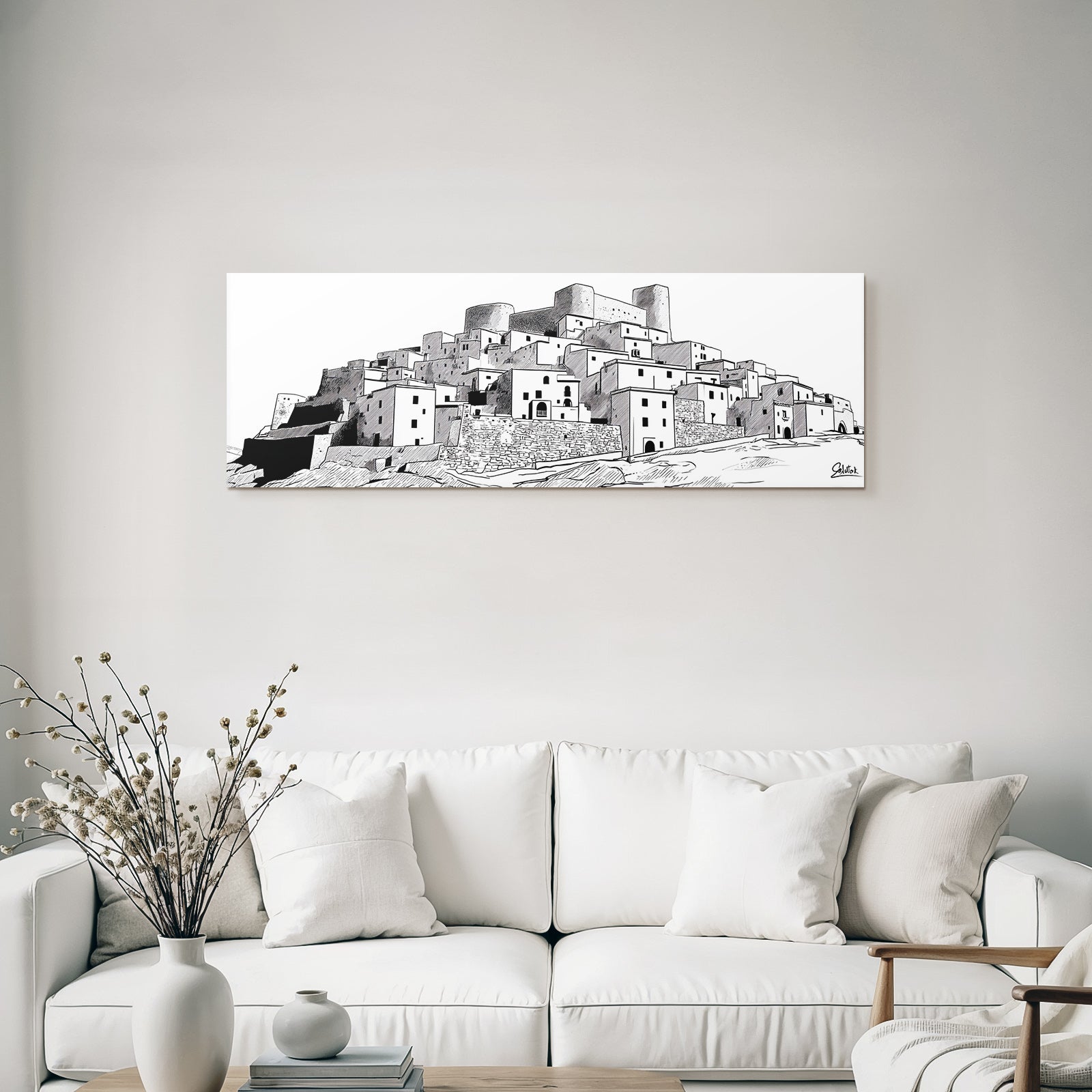 Historische Burg Und Haeuser Zeichnung