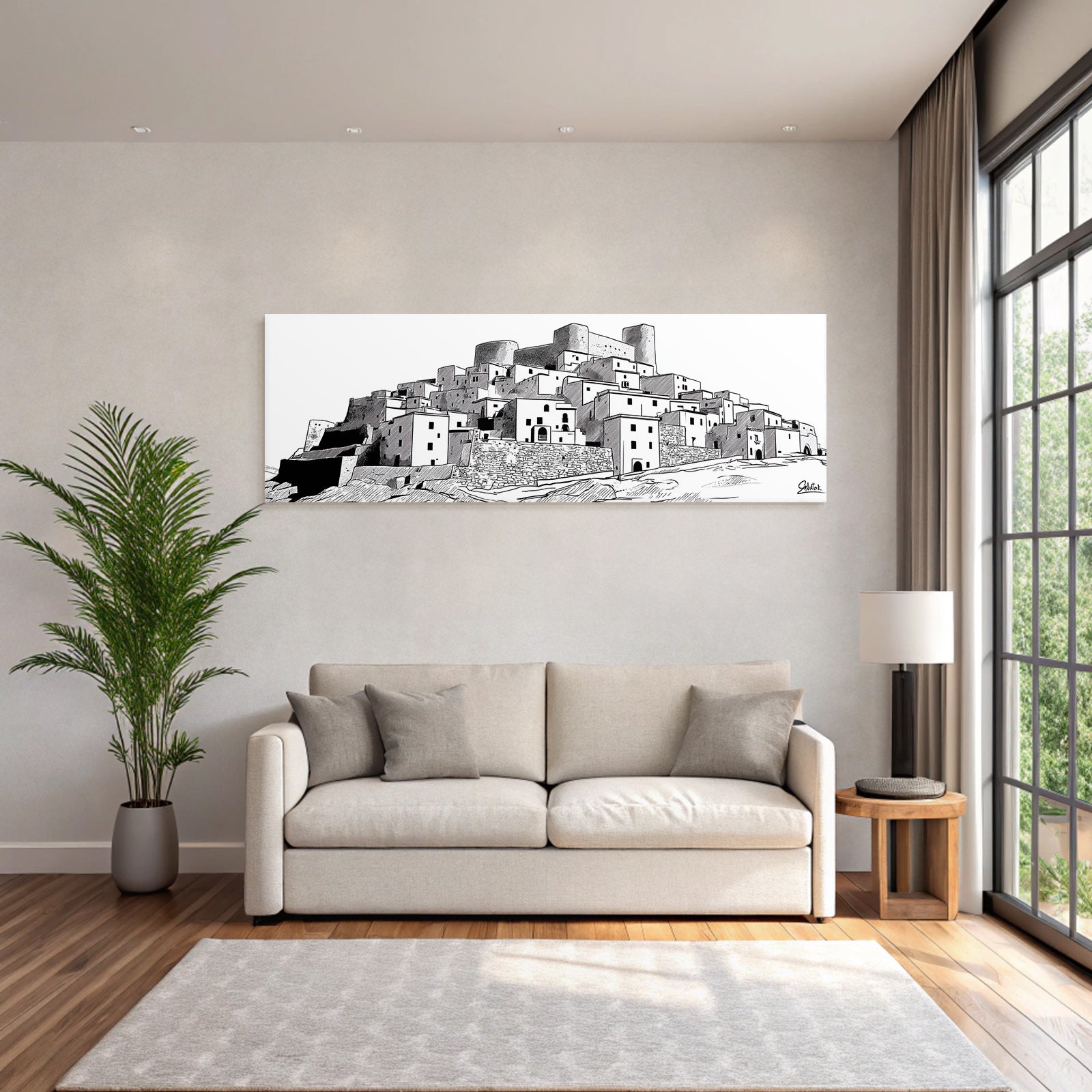 Historische Burg Und Haeuser Zeichnung