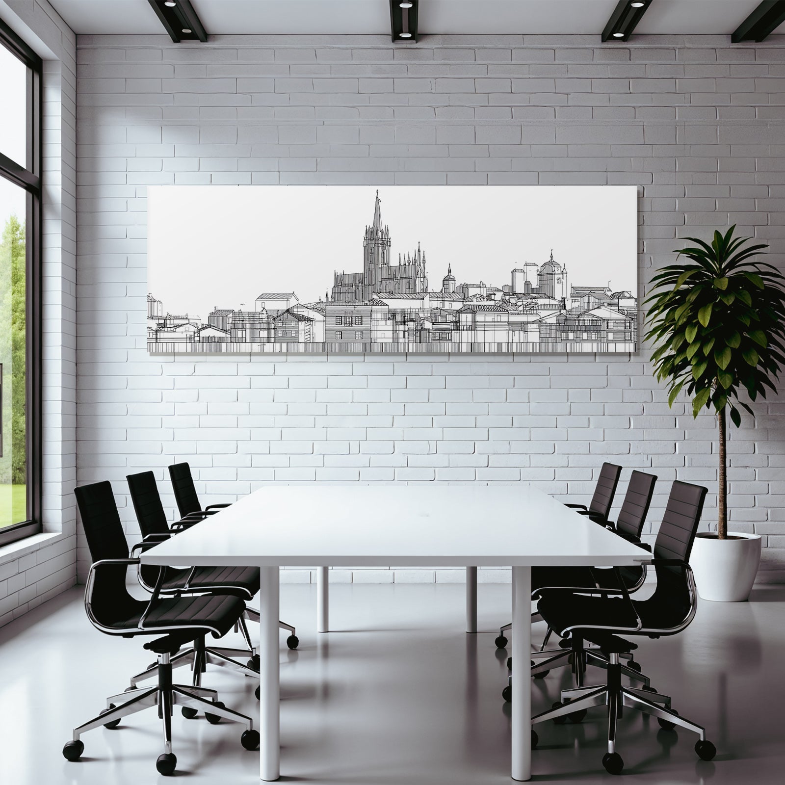 Linienzeichnung Stadtskyline Mit Kirche Und Kathedrale