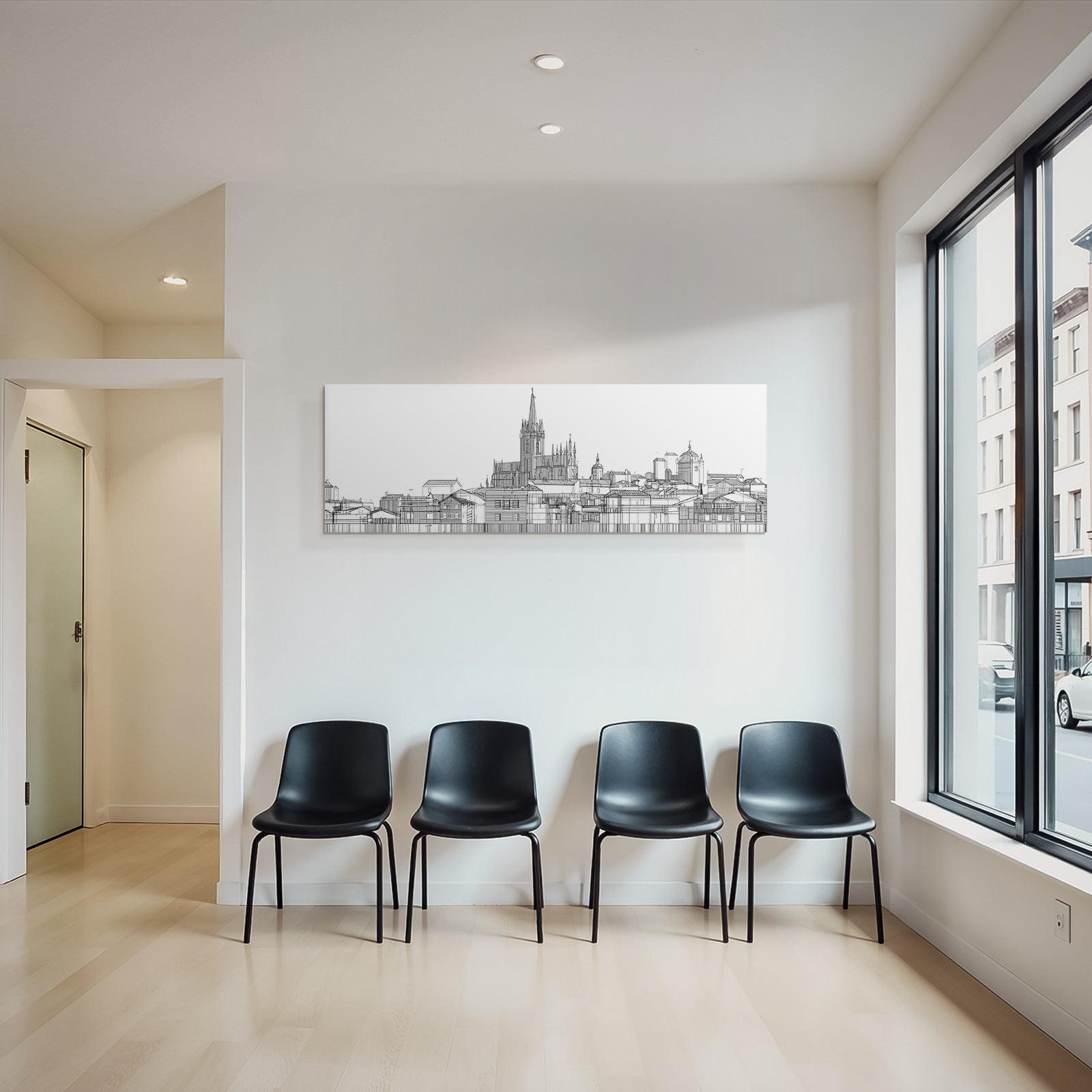 Linienzeichnung Stadtskyline Mit Kirche Und Kathedrale