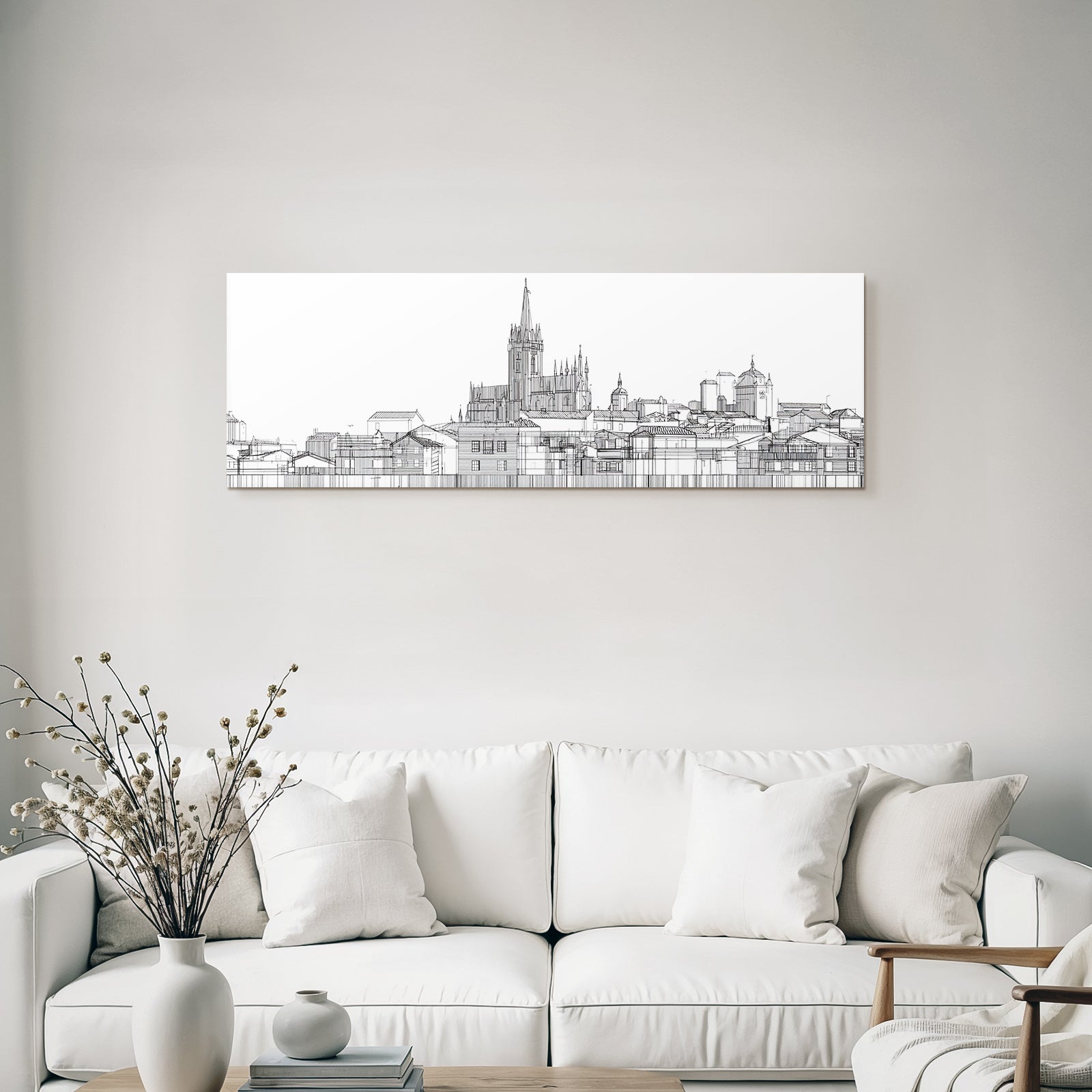 Linienzeichnung Stadtskyline Mit Kirche Und Kathedrale