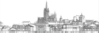 Linienzeichnung Stadtskyline Mit Kirche Und Kathedrale | Minimalistisch | Stilrichtungen