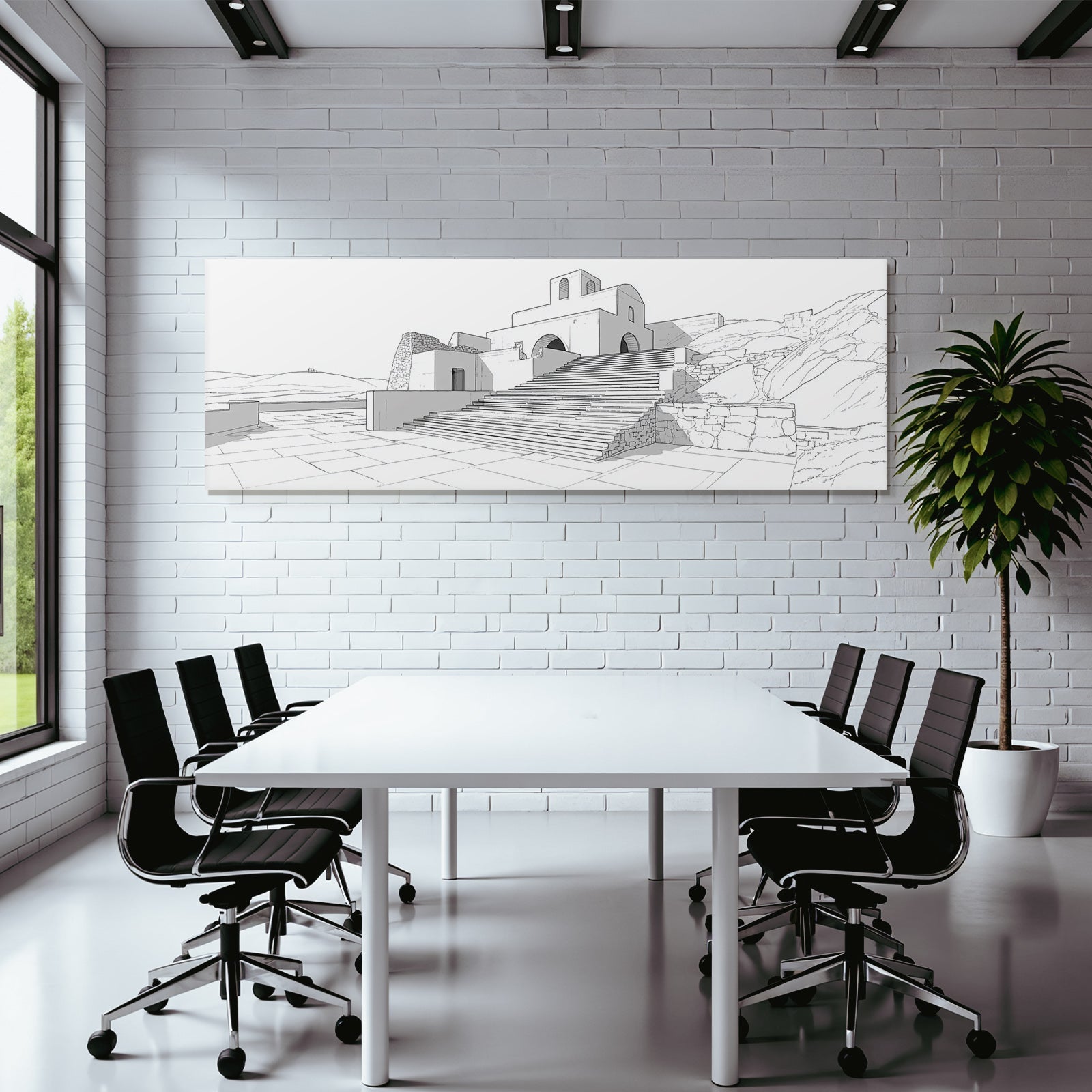 Architektur Skizze E Stufen Bogen Flachdach