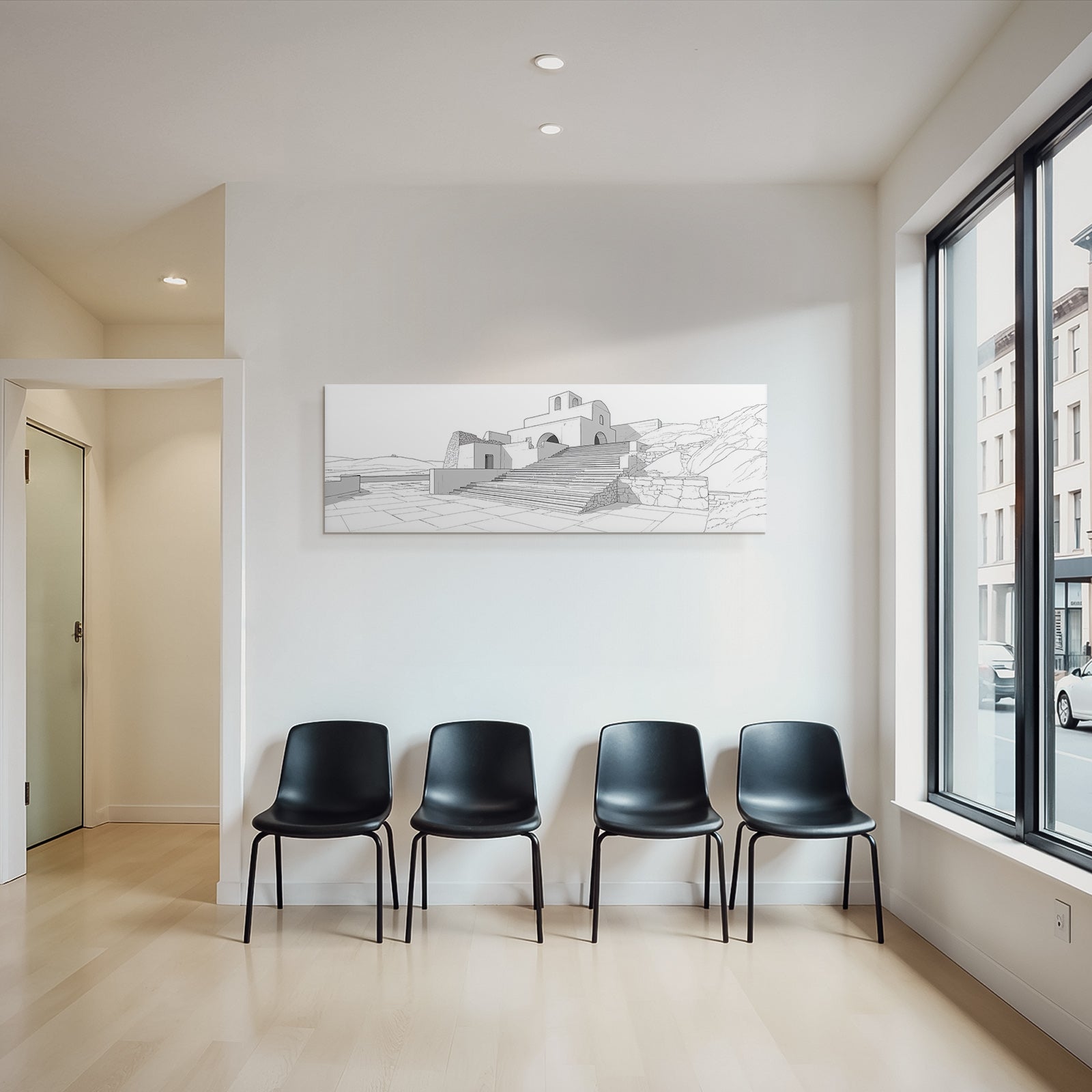Architektur Skizze E Stufen Bogen Flachdach