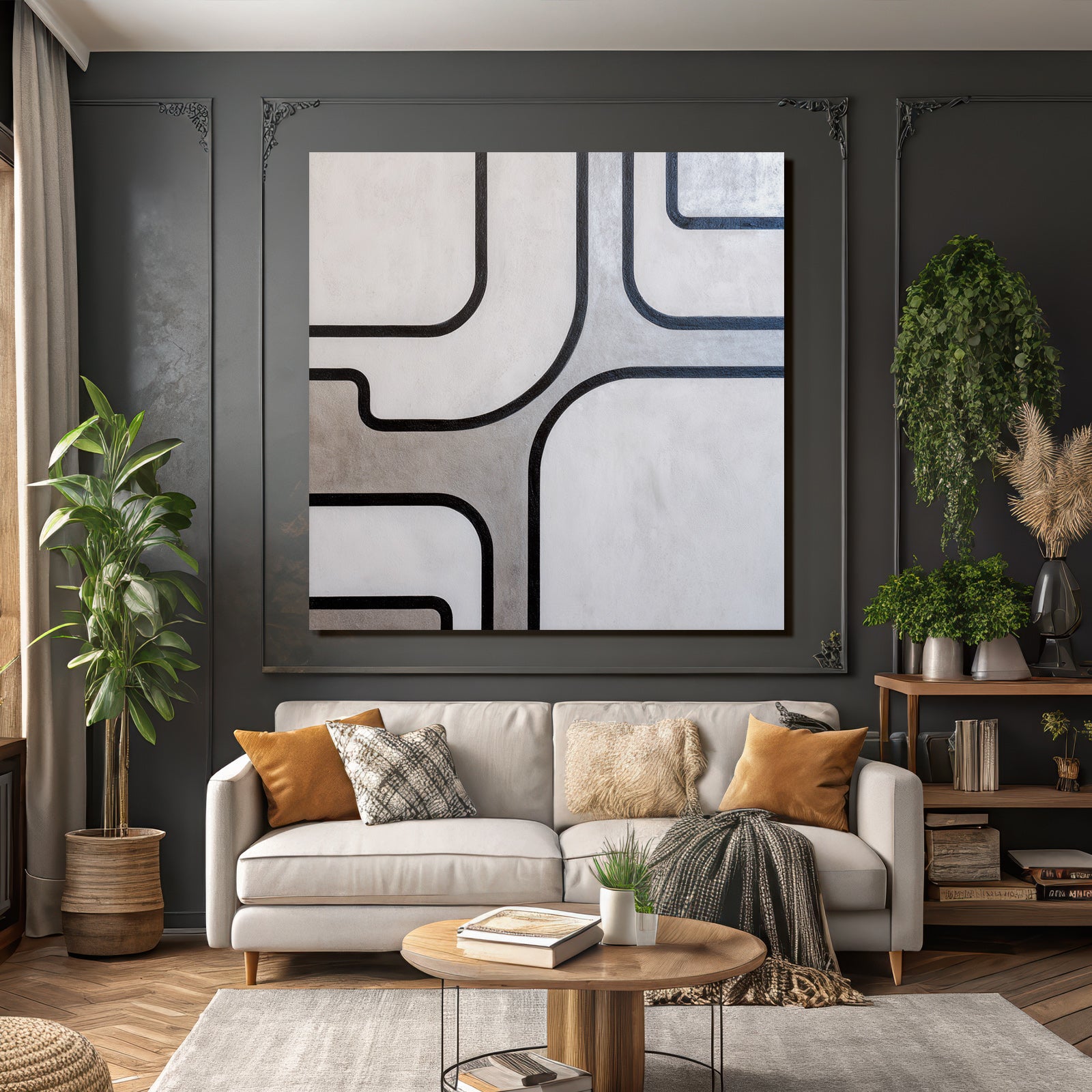 Abstraktes Design Schwarzlinien Auf Hellhintergrund Modern