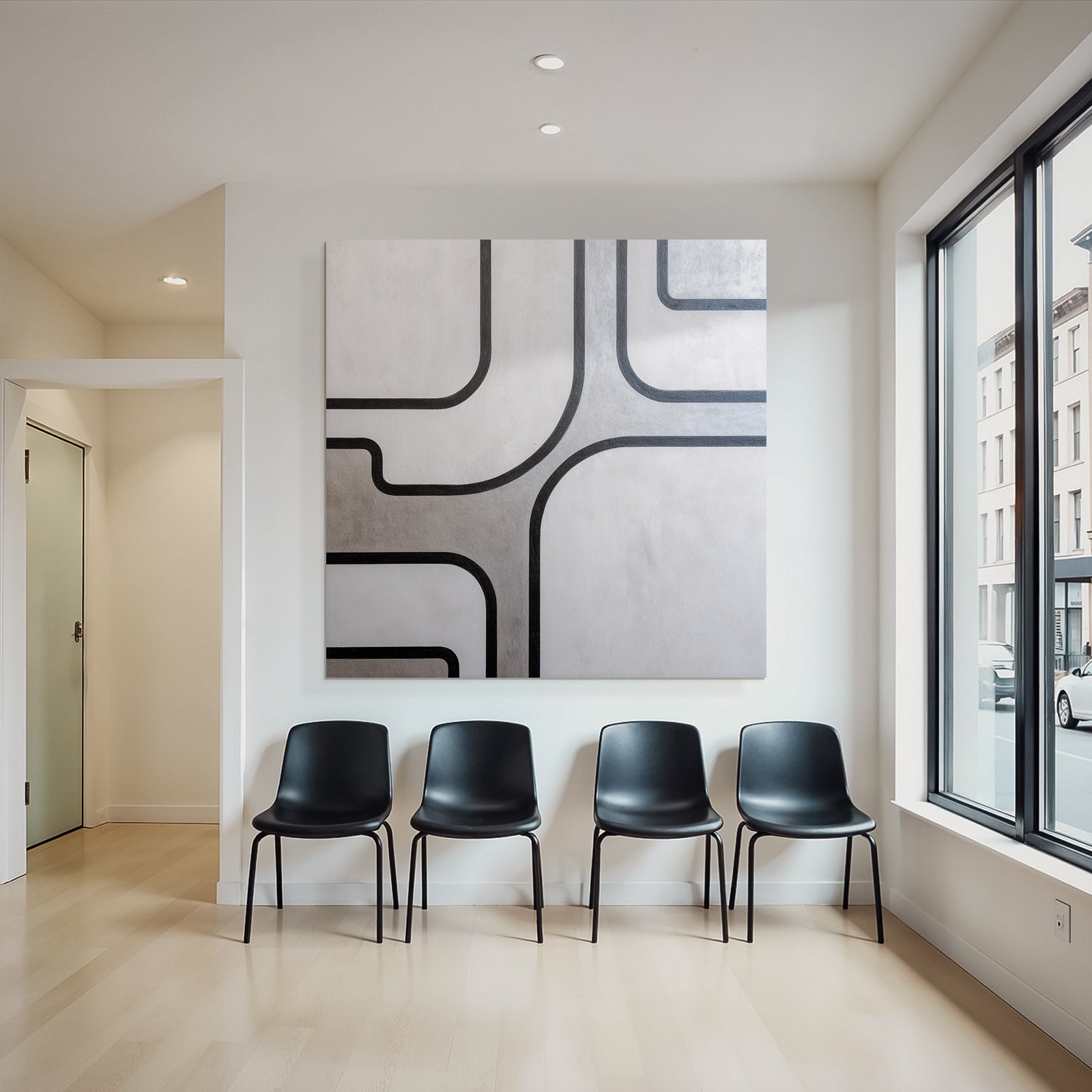 Abstraktes Design Schwarzlinien Auf Hellhintergrund Modern