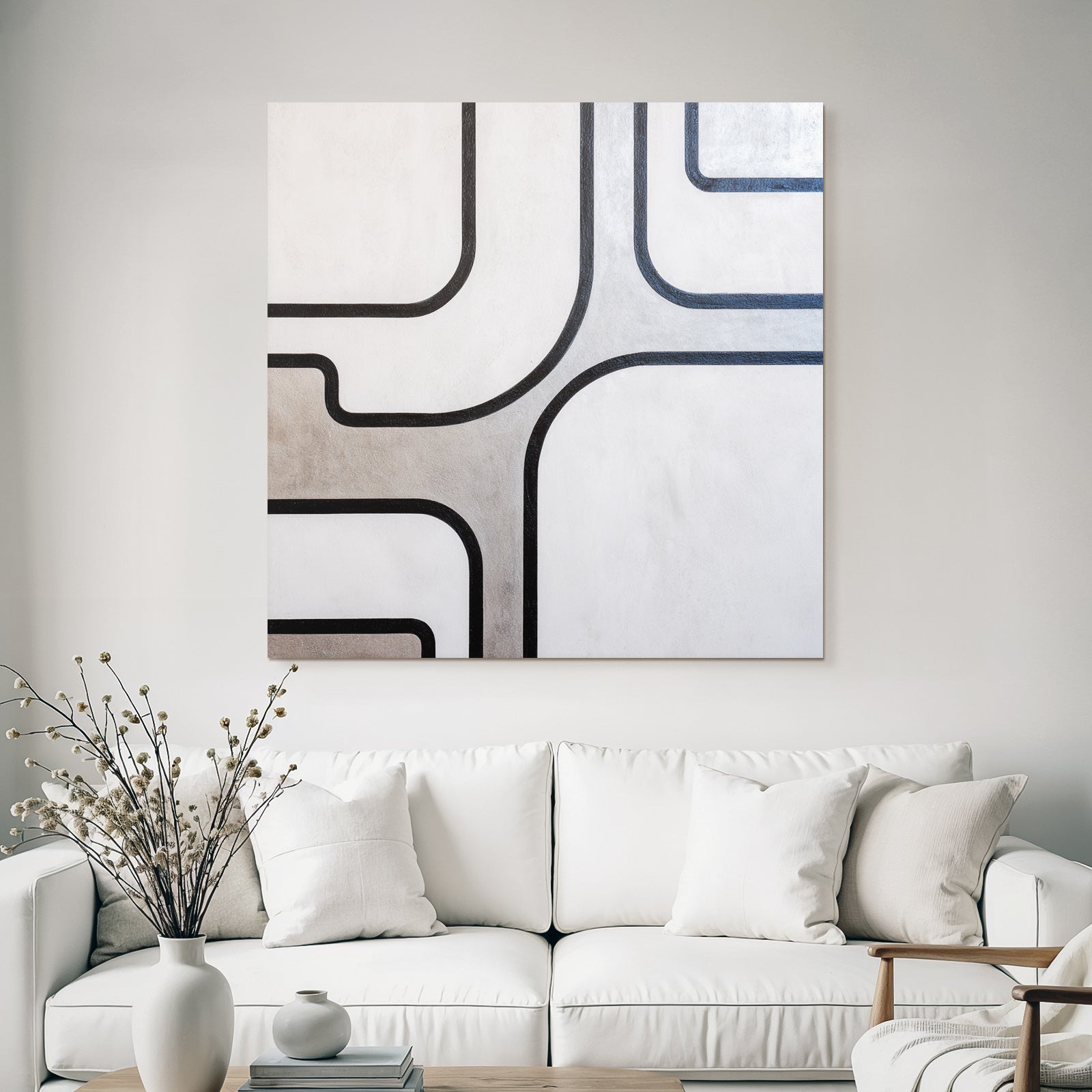 Abstraktes Design Schwarzlinien Auf Hellhintergrund Modern