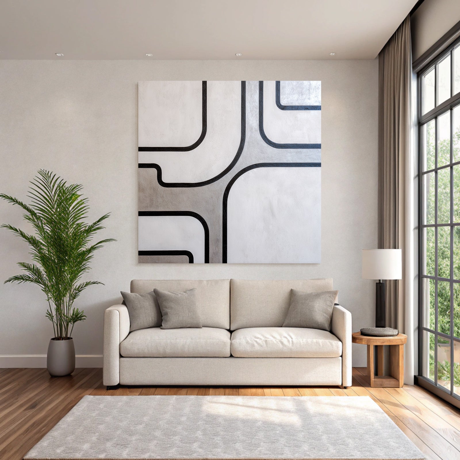 Abstraktes Design Schwarzlinien Auf Hellhintergrund Modern