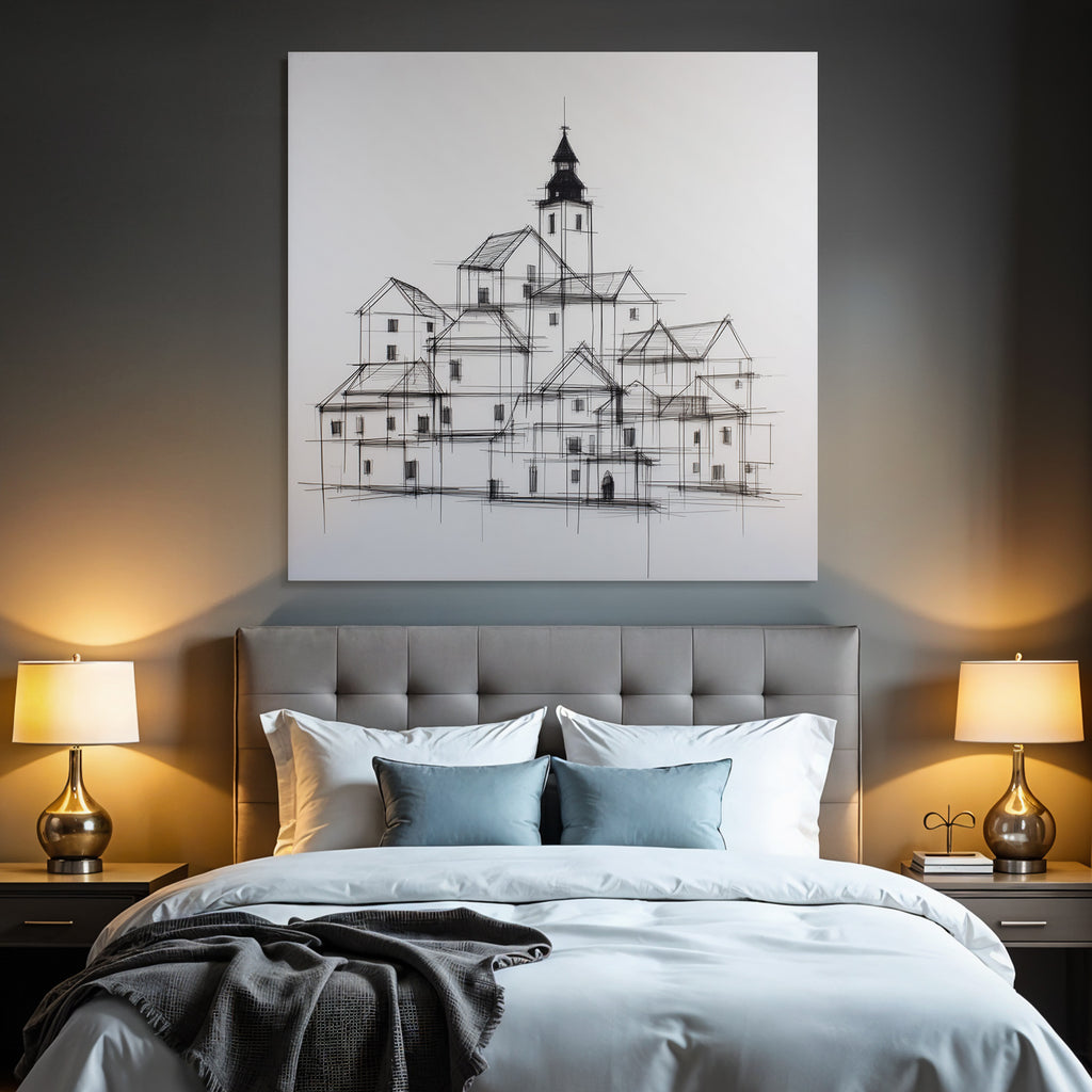 Architekturzeichnung Stilisierte Dorfansicht