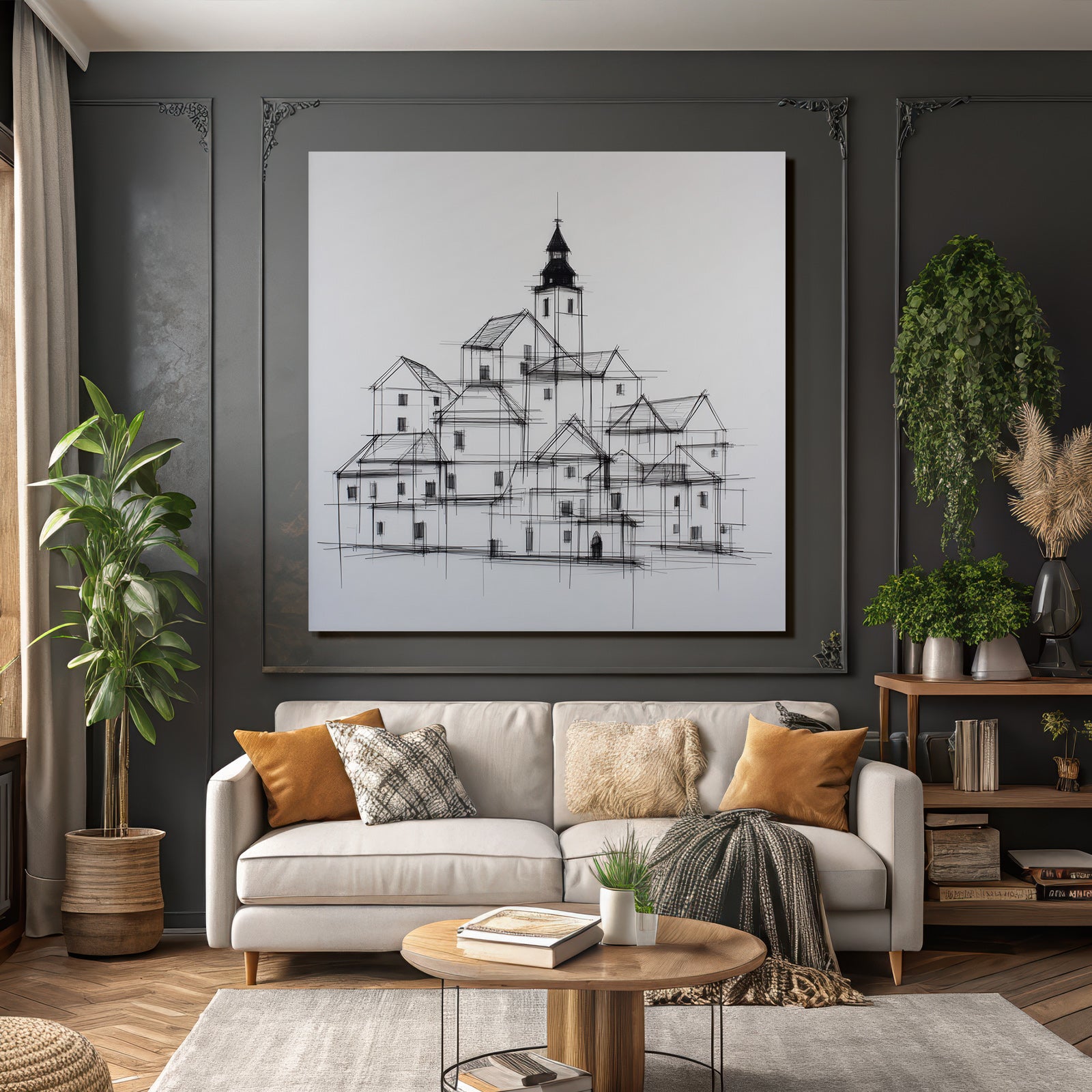 Architekturzeichnung Stilisierte Dorfansicht