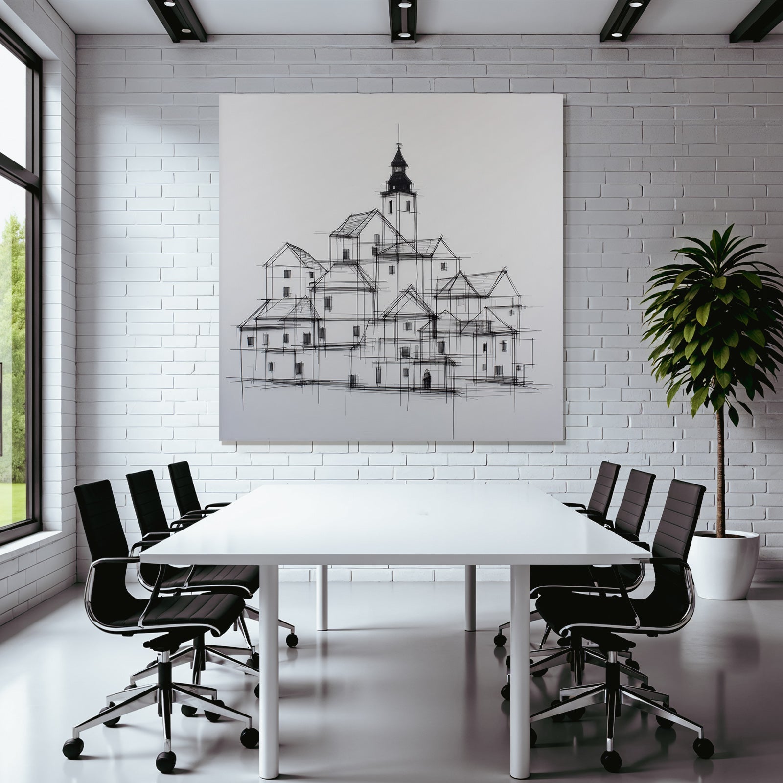 Architekturzeichnung Stilisierte Dorfansicht