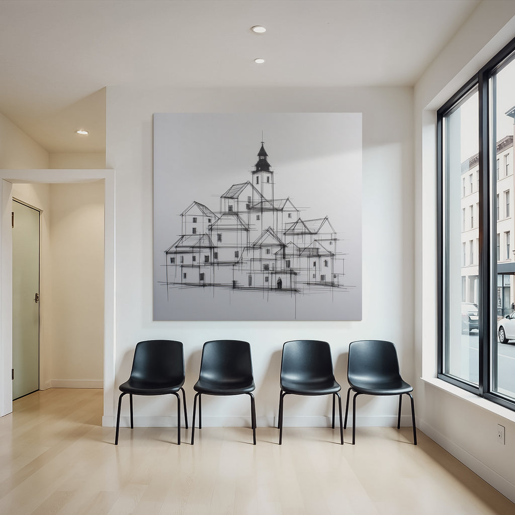 Architekturzeichnung Stilisierte Dorfansicht