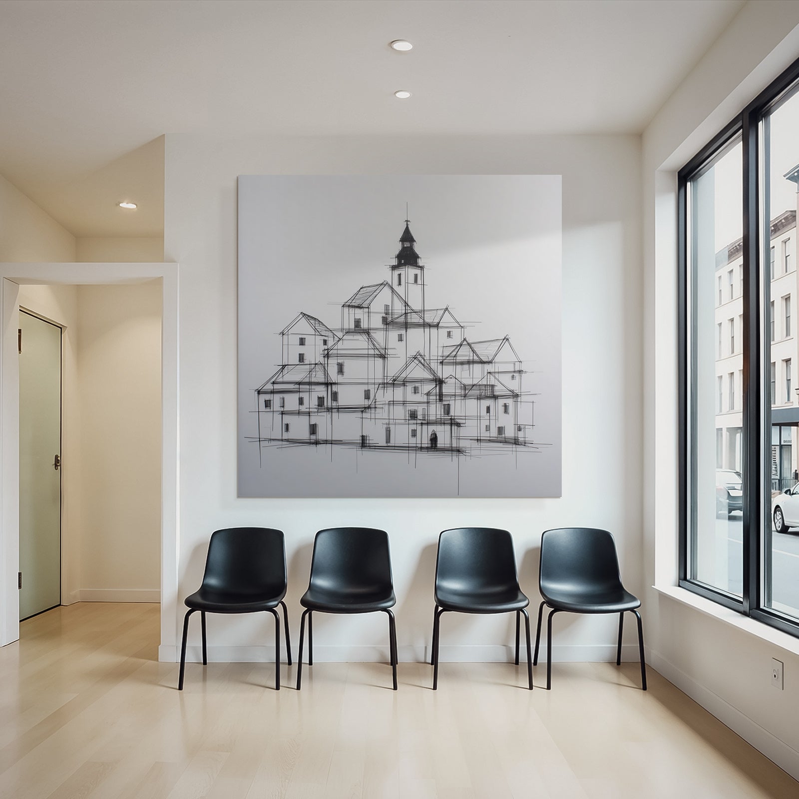 Architekturzeichnung Stilisierte Dorfansicht