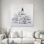 Architekturzeichnung Stilisierte Dorfansicht