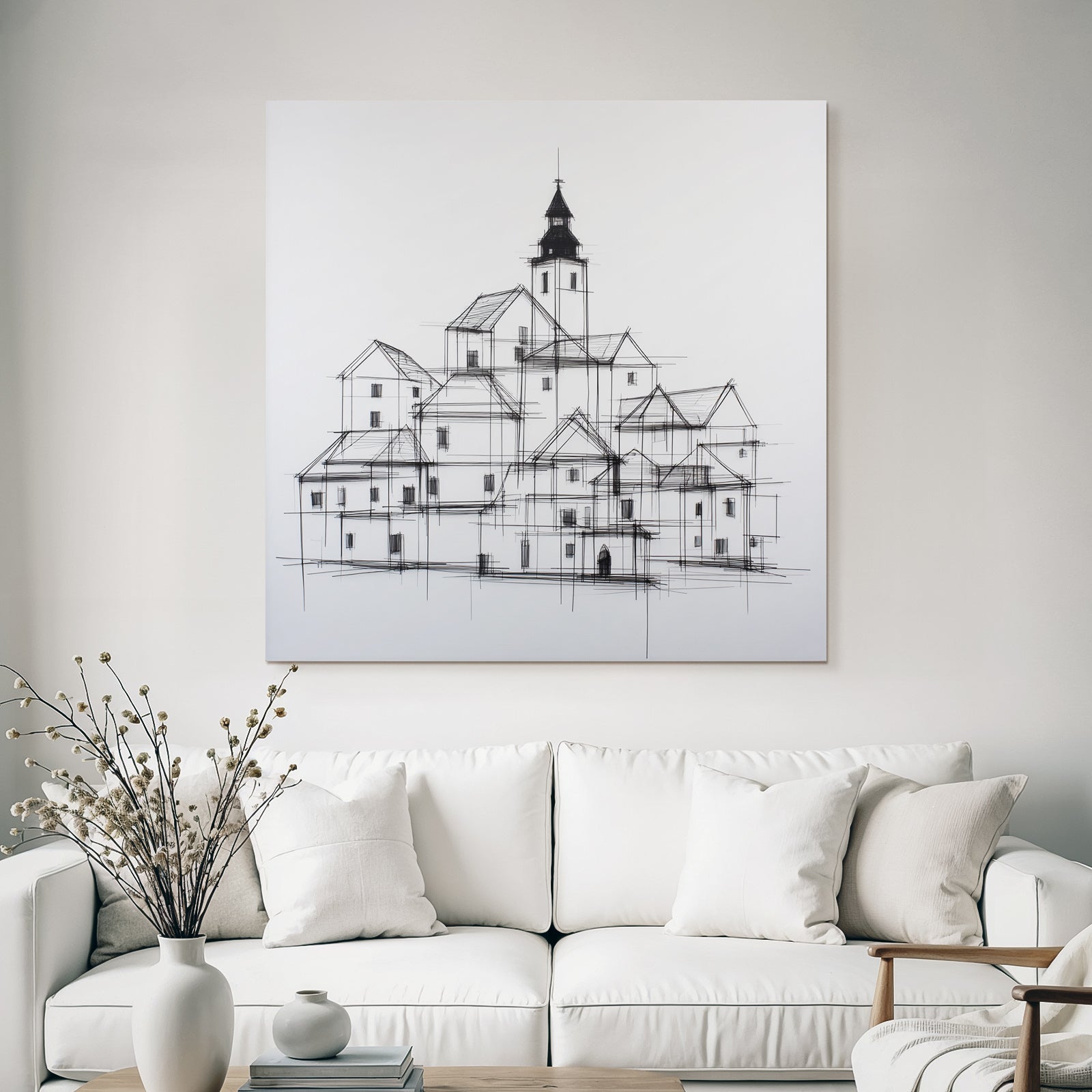 Architekturzeichnung Stilisierte Dorfansicht